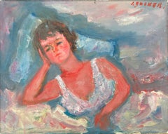 "Portrait of Woman - White Nightgown" Post-Impressionist Oil Painting on Canvas