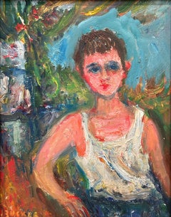 "Ritratto di giovane ragazzo" Pittura a olio su pannello del post-impressionismo francese con cornice