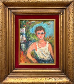 "Portrait of Young Boy" Post-Impressionism French Oil Painting on Panel Framed