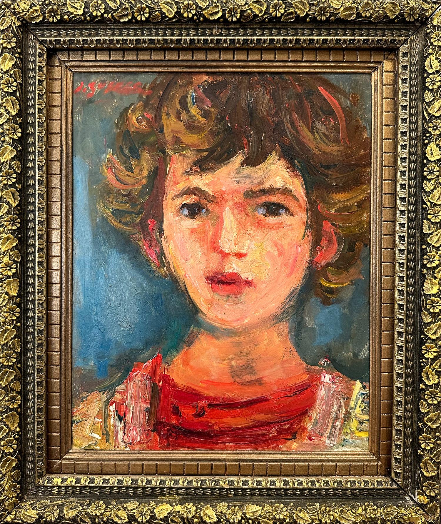 "Portrait of Young Girl" Parisian Post-Impressionist French Oil Painting Framed