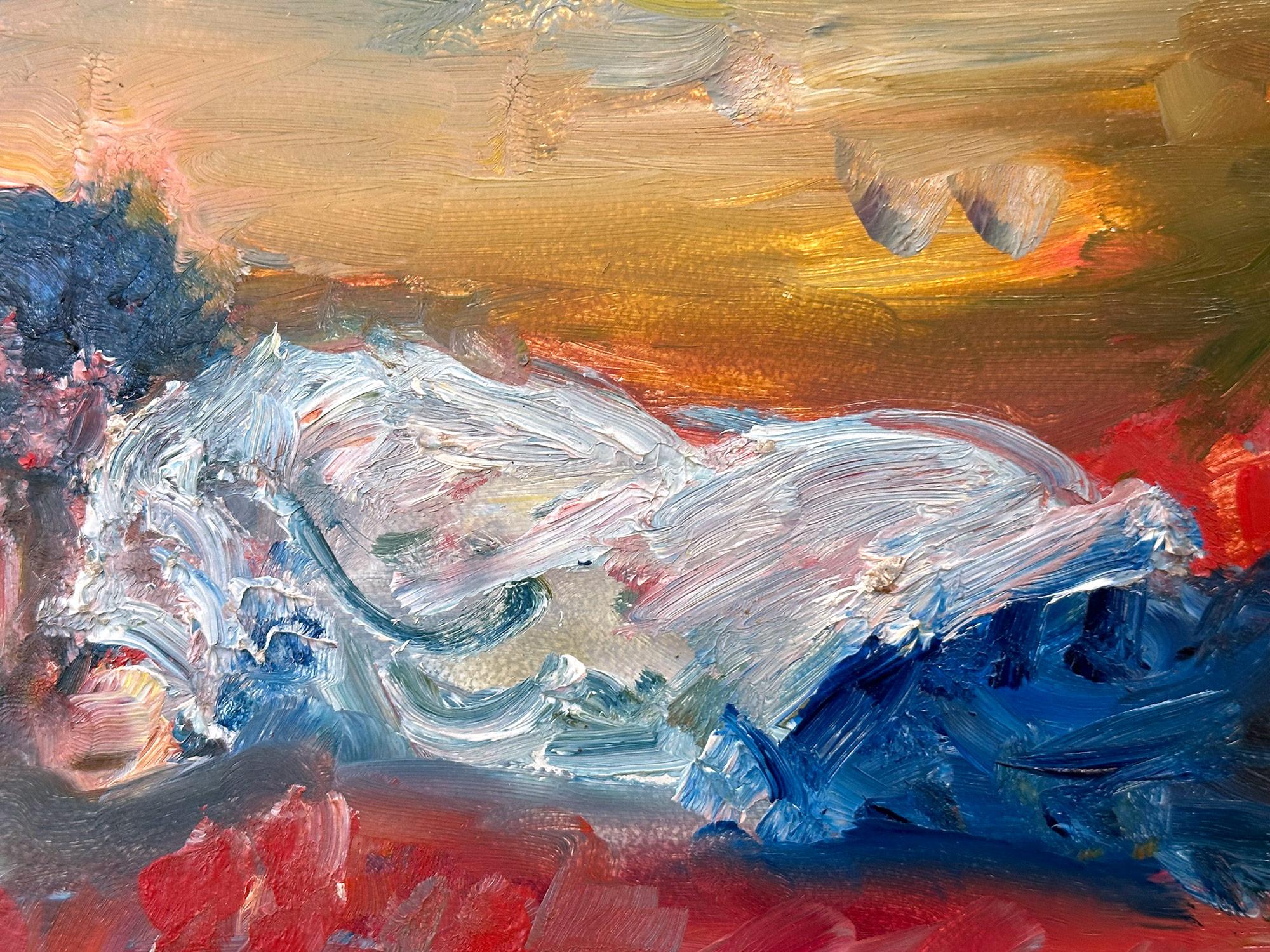 « Reading Figure Reading », peinture à l'huile colorée post-impressionniste sur panneau encadrée en vente 1