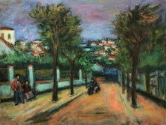"Riding Through Town" Post-Impressionism French Village Oil Painting on Canvas