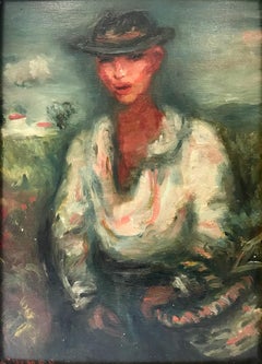"Young Self Portrait" Post-Impressionism French Oil Painting on Board of Figure