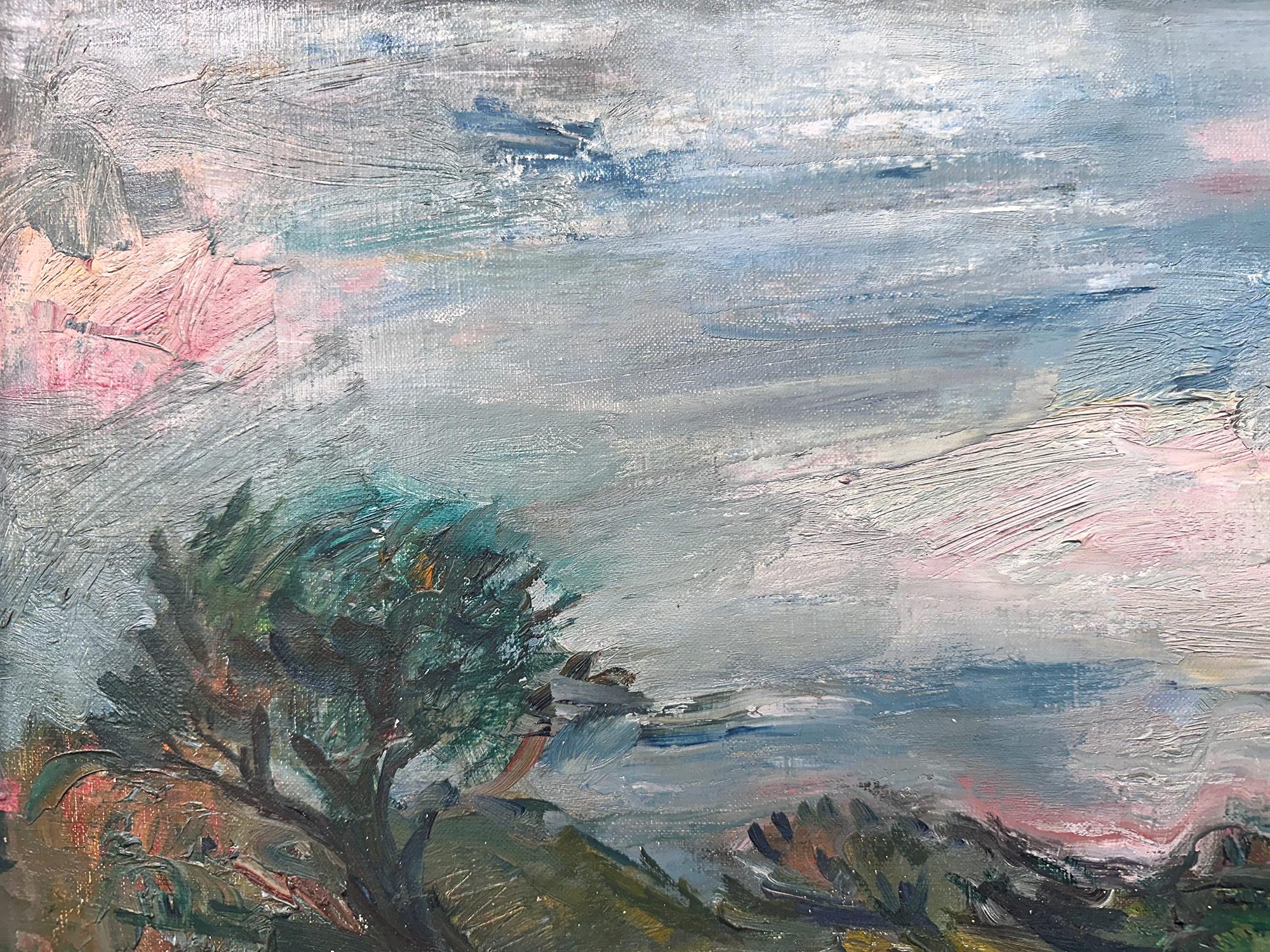 Dieses Gemälde zeigt eine skurrile Szene eines nackten Sonnenbadenden am See mit Bäumen und Vegetation im Hintergrund. Die leuchtenden Farben und die schnellen Pinselstriche machen dieses Gemälde so attraktiv und begehrenswert. Das Werk ist in einer