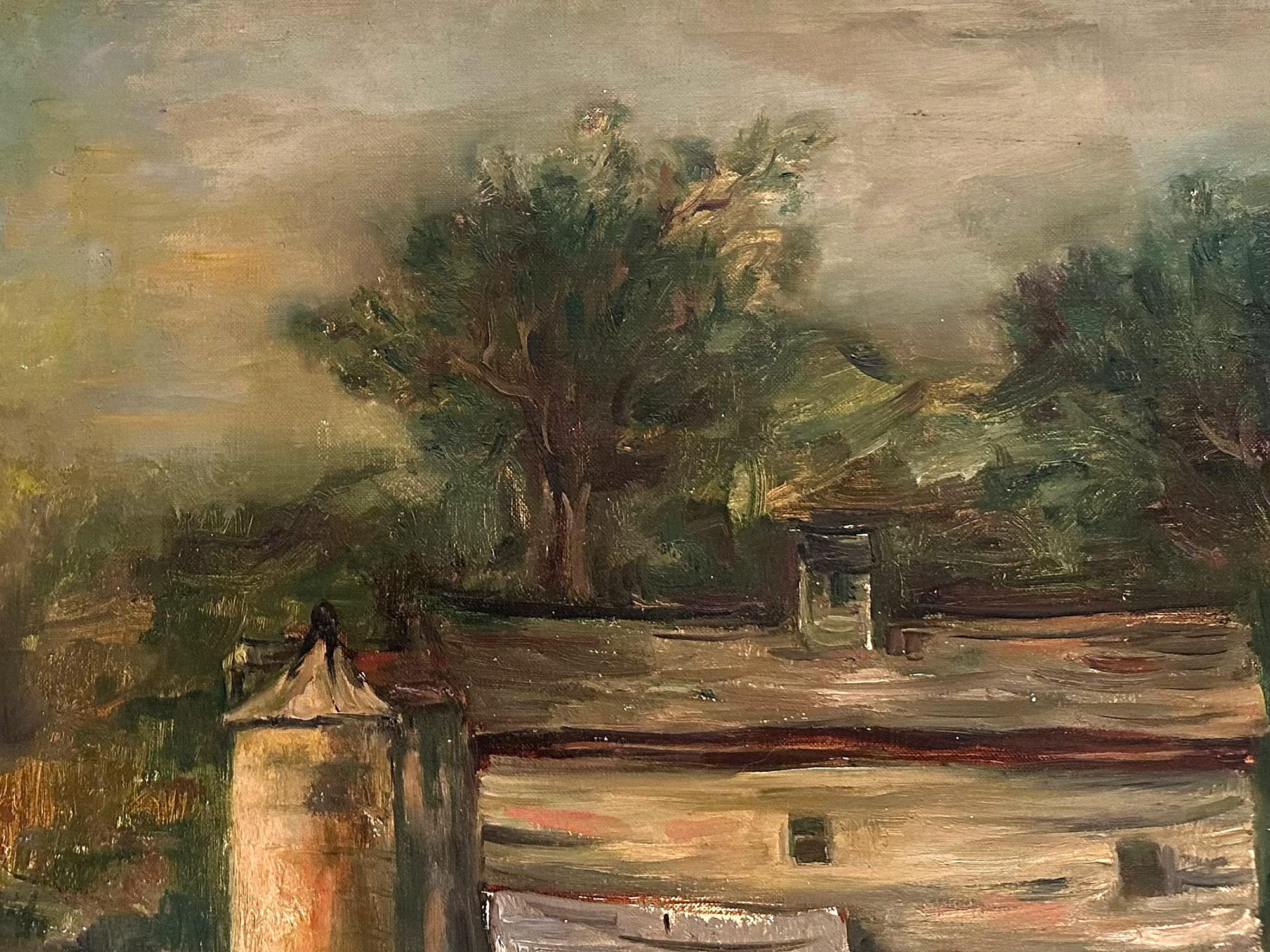 Questo quadro raffigura una stravagante scena di un fienile in un paesaggio dai colori sognanti, che ci ricorda i grandi impressionisti di inizio Novecento, come Renoir e Dega. Il sentiero che attraversa la montagna in lontananza rende ancora più