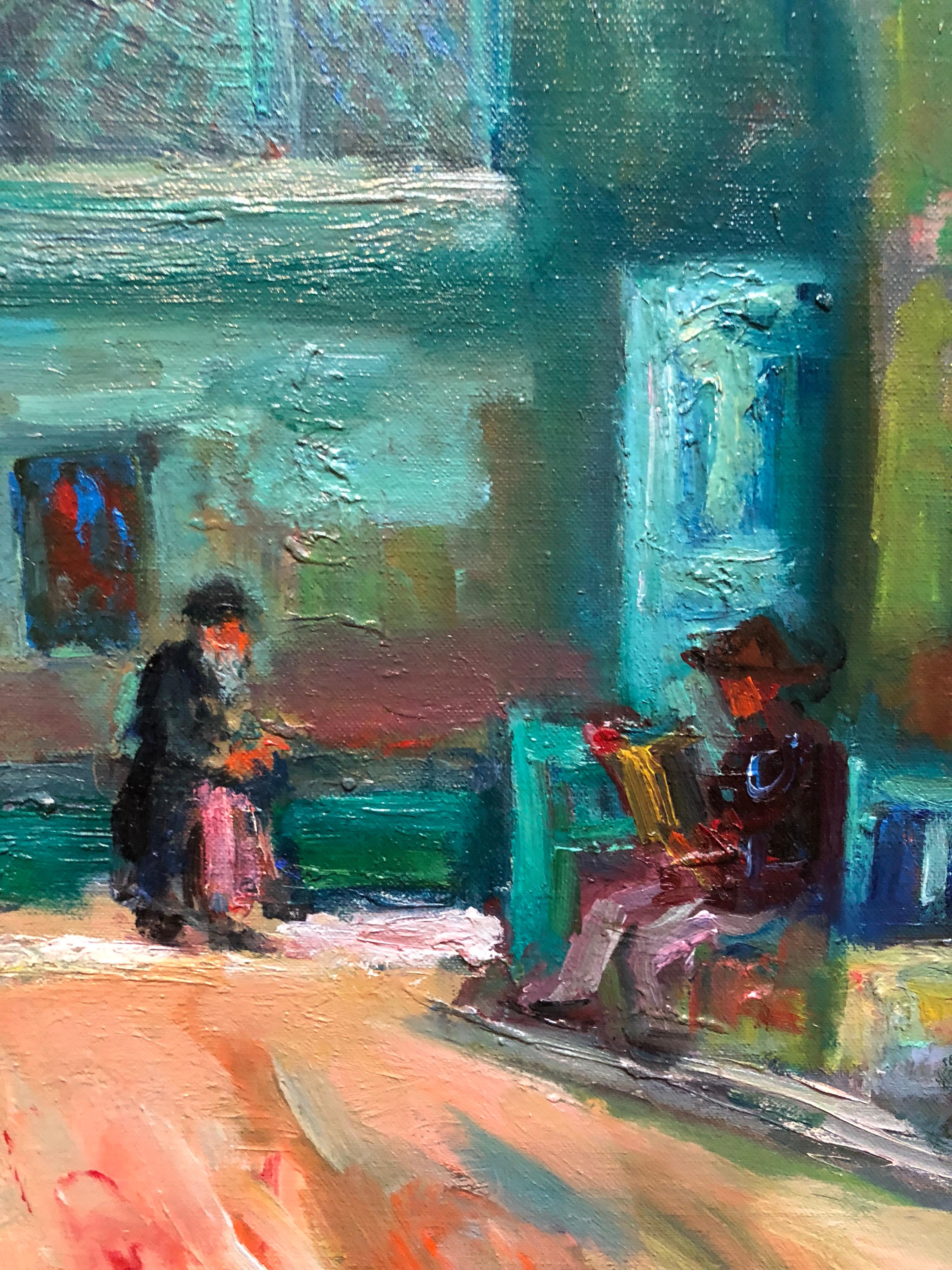 Synagogue Interior Jerusalem French Judaica Oil Painting Israeli Bezalel School - Gray Landscape Painting by Jacques Zucker