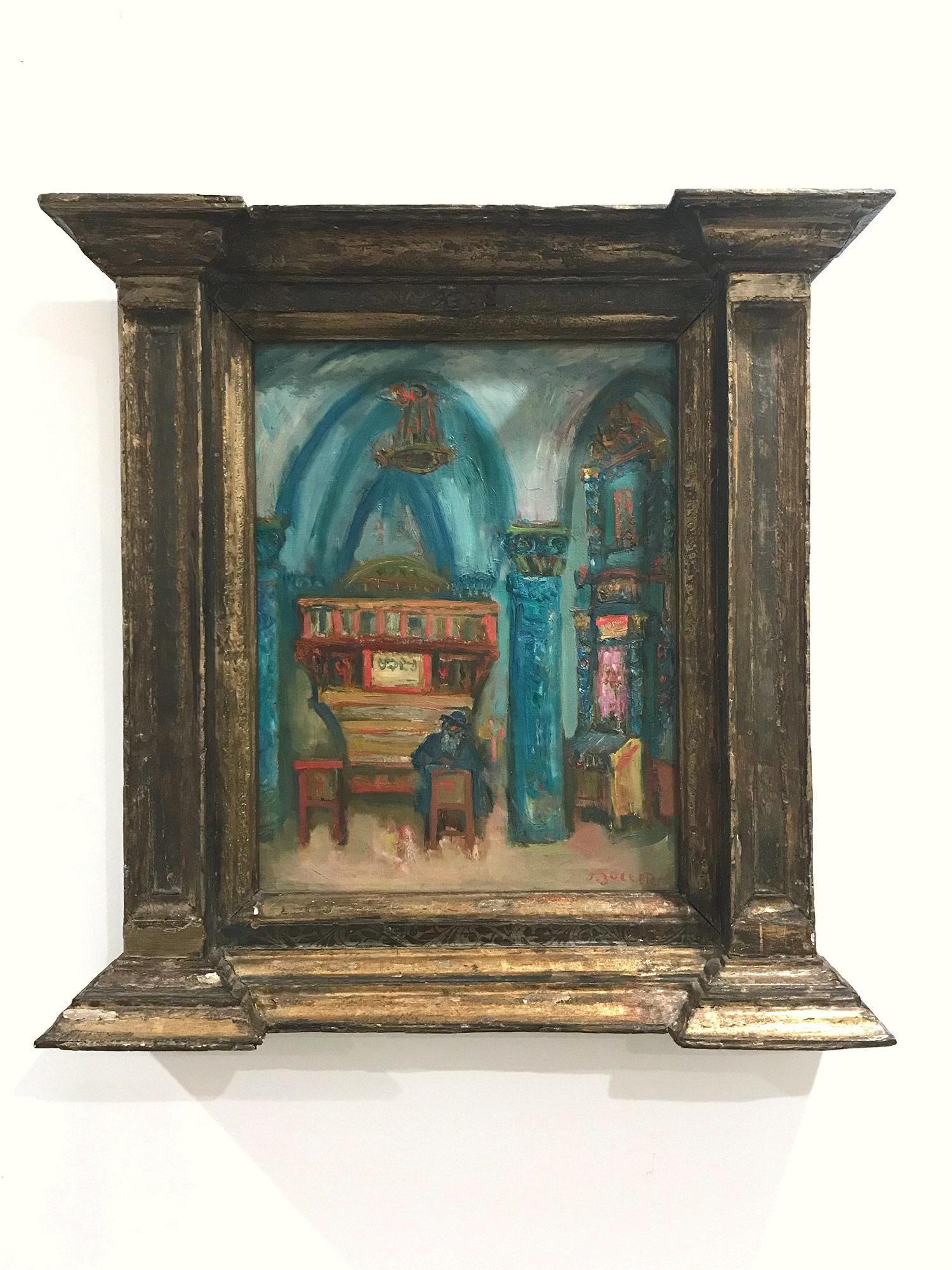 Postimpressionistisches Ölgemälde auf Leinwand „Synagogue-Interieurszene mit Figur“ im Angebot 7