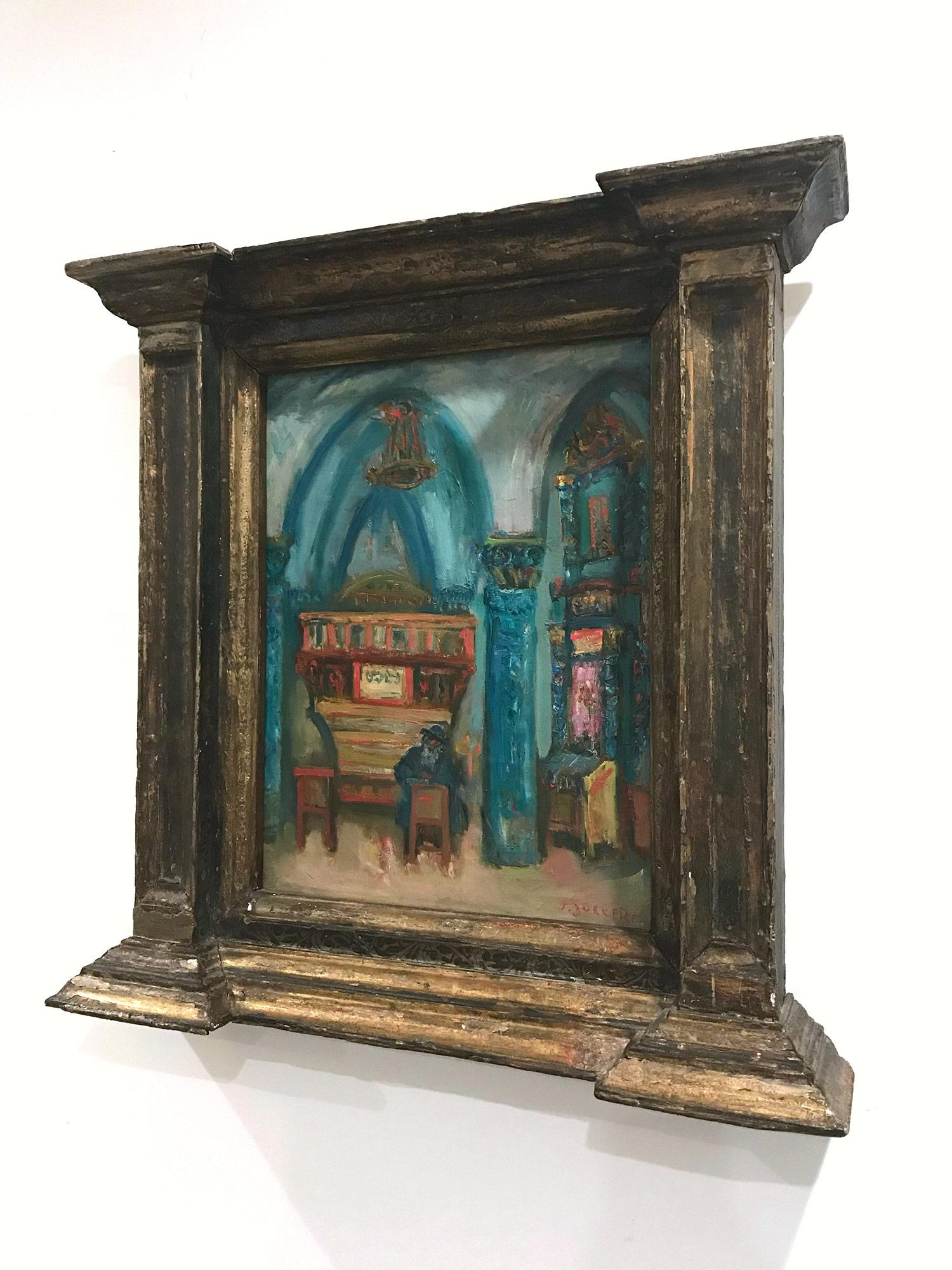 Postimpressionistisches Ölgemälde auf Leinwand „Synagogue-Interieurszene mit Figur“ im Angebot 8