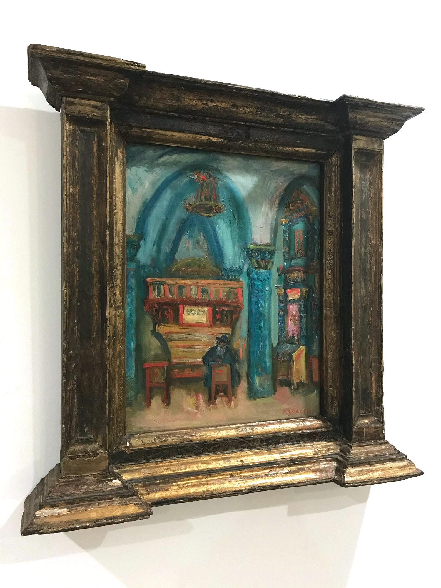 Postimpressionistisches Ölgemälde auf Leinwand „Synagogue-Interieurszene mit Figur“ im Angebot 9