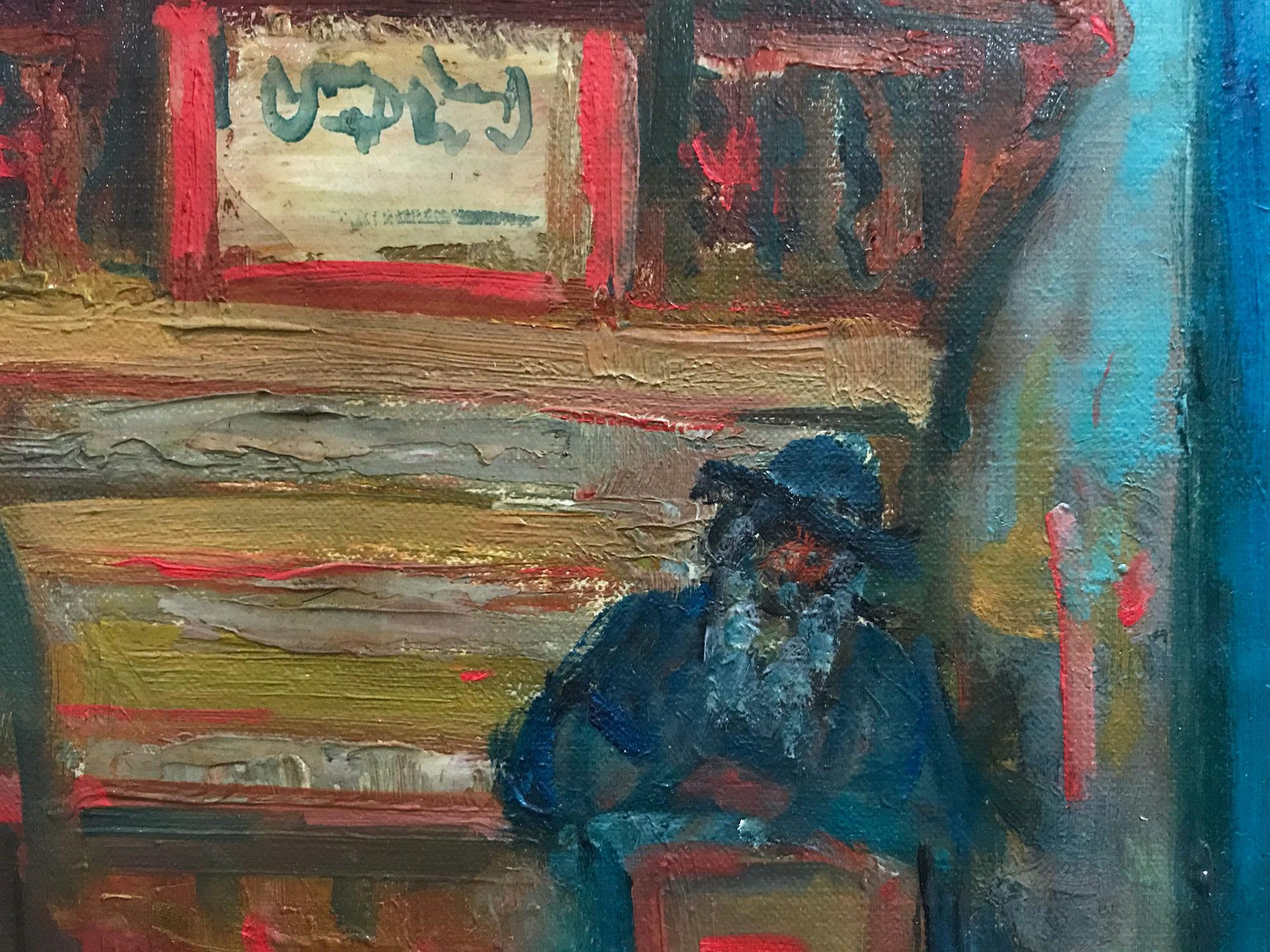 Postimpressionistisches Ölgemälde auf Leinwand „Synagogue-Interieurszene mit Figur“ im Angebot 5