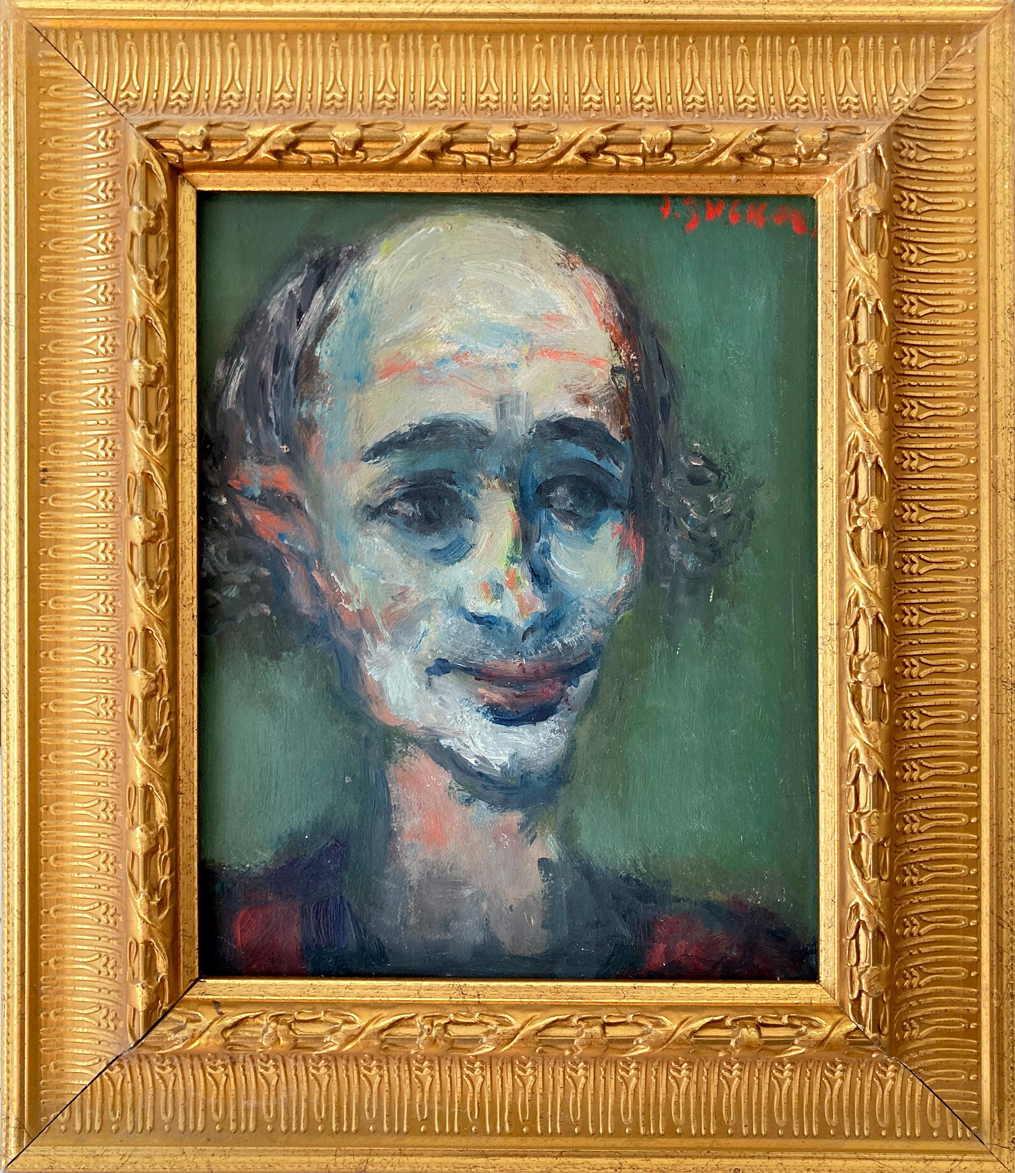 "Il clown" ritratto parigino post-impressionista dipinto a olio francese con cornice