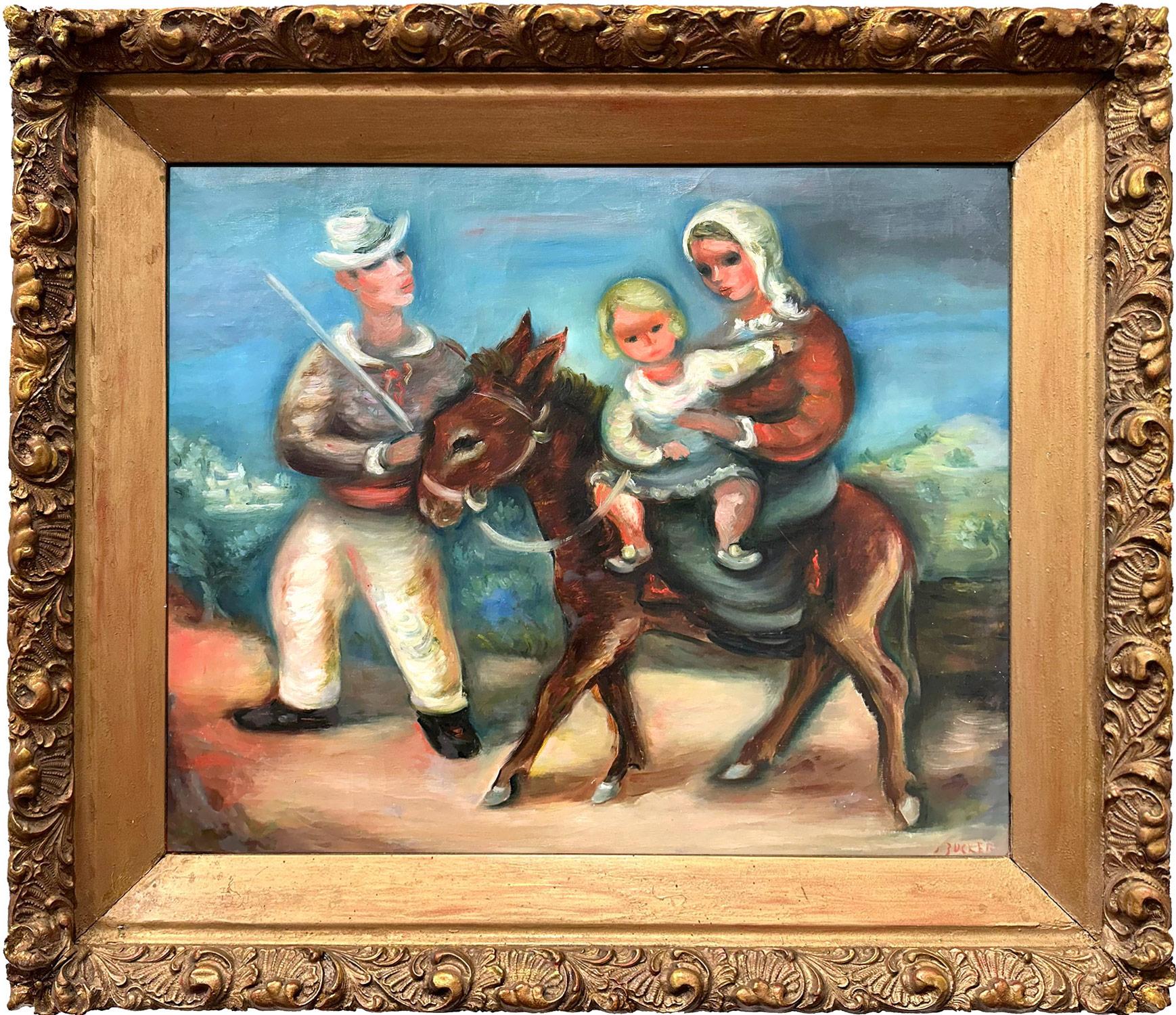 Figurative Painting Jacques Zucker - « La famille Sainte », peinture à l'huile sur toile post-impressionniste Pastorale et personnages