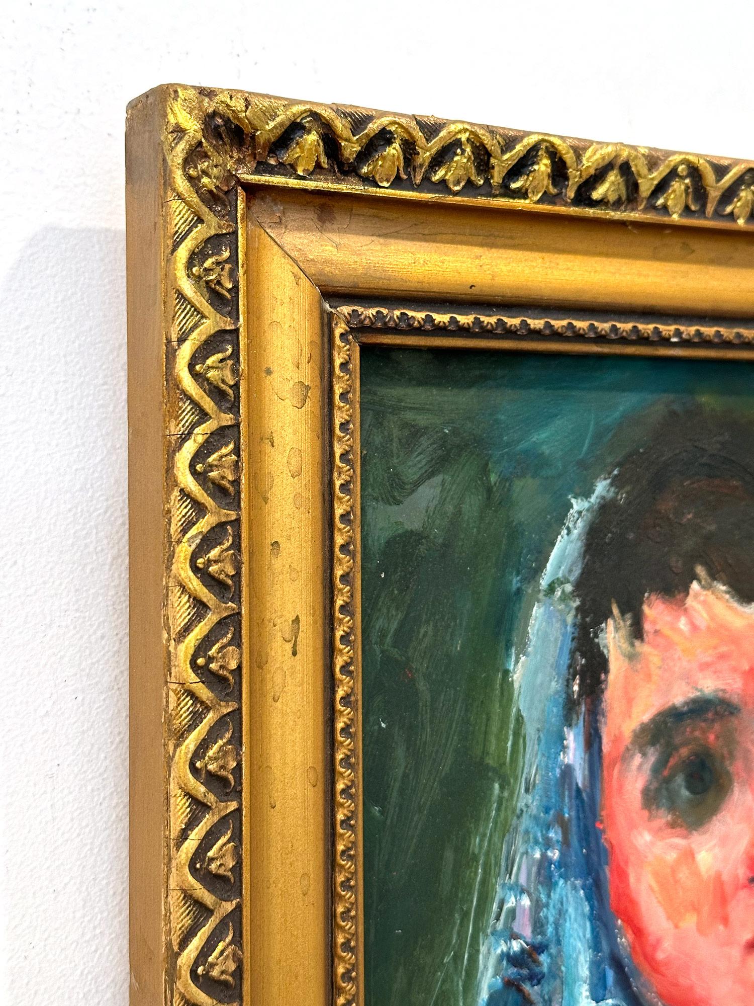 „Frau mit blauem Schal“, Pariser postimpressionistisches französisches Ölgemälde, gerahmt im Angebot 5
