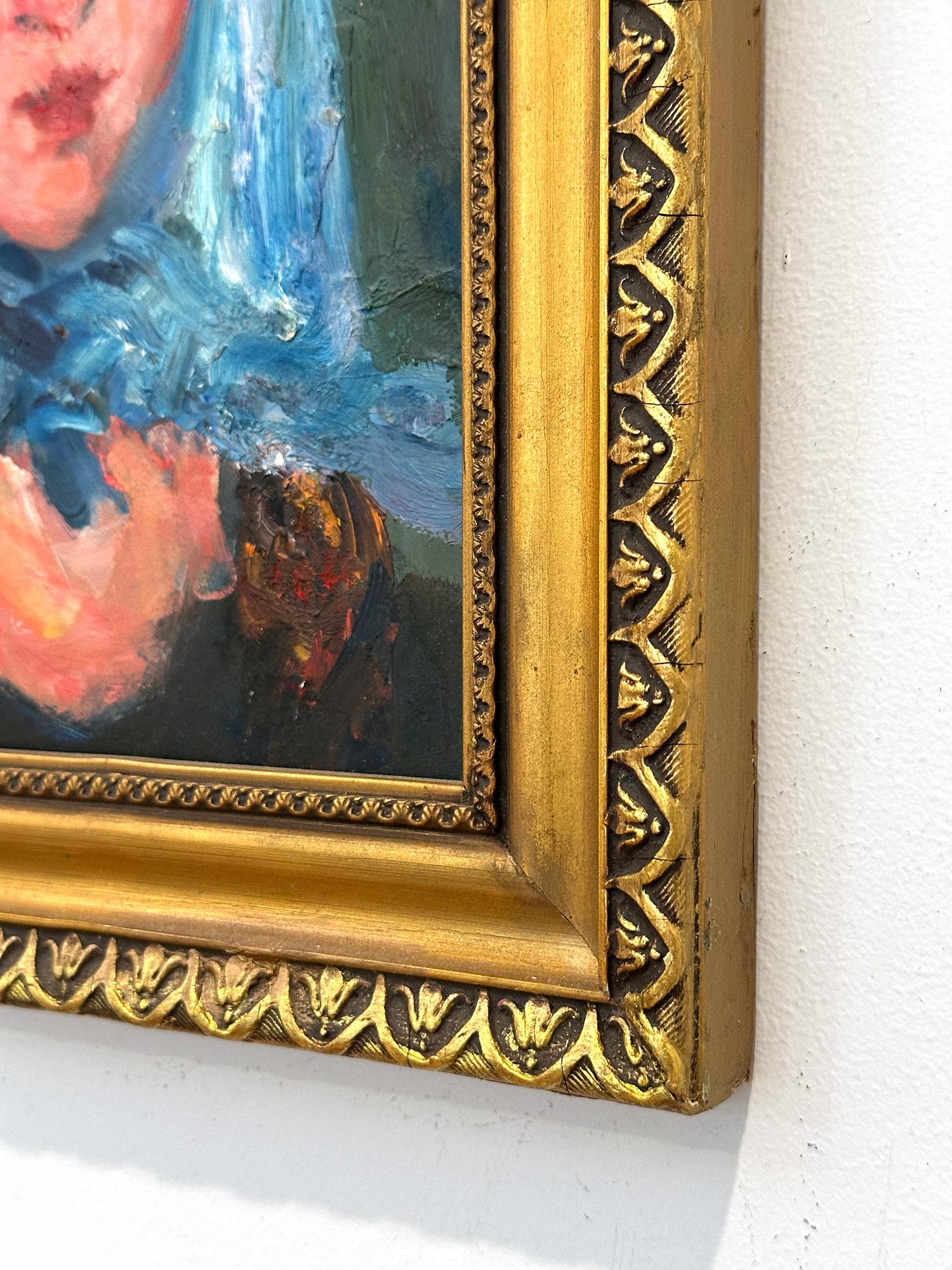„Frau mit blauem Schal“, Pariser postimpressionistisches französisches Ölgemälde, gerahmt im Angebot 7