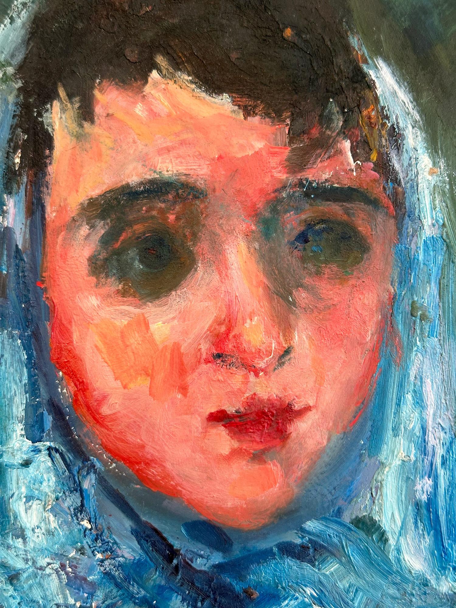 „Frau mit blauem Schal“, Pariser postimpressionistisches französisches Ölgemälde, gerahmt im Angebot 1