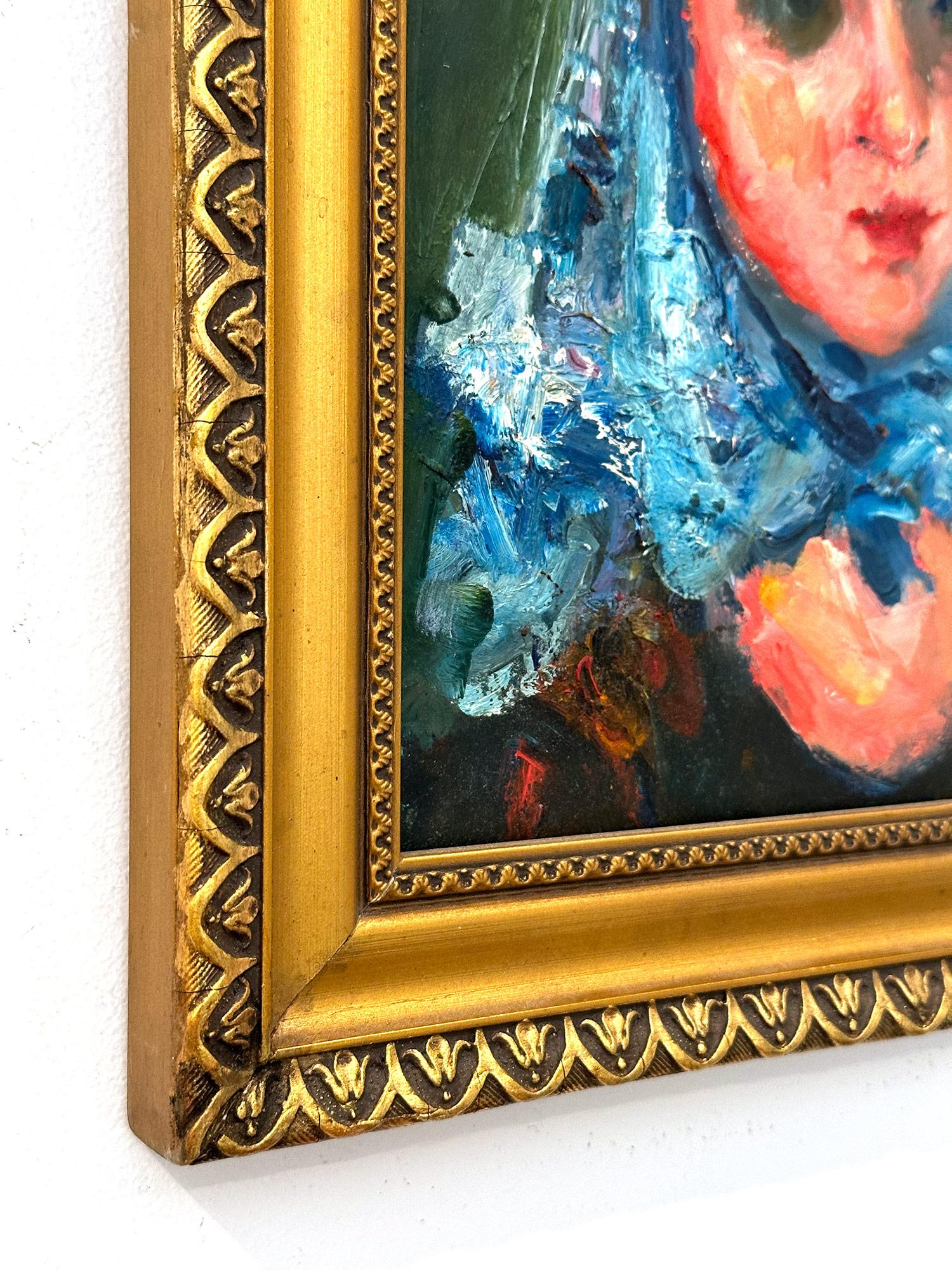 „Frau mit blauem Schal“, Pariser postimpressionistisches französisches Ölgemälde, gerahmt im Angebot 4