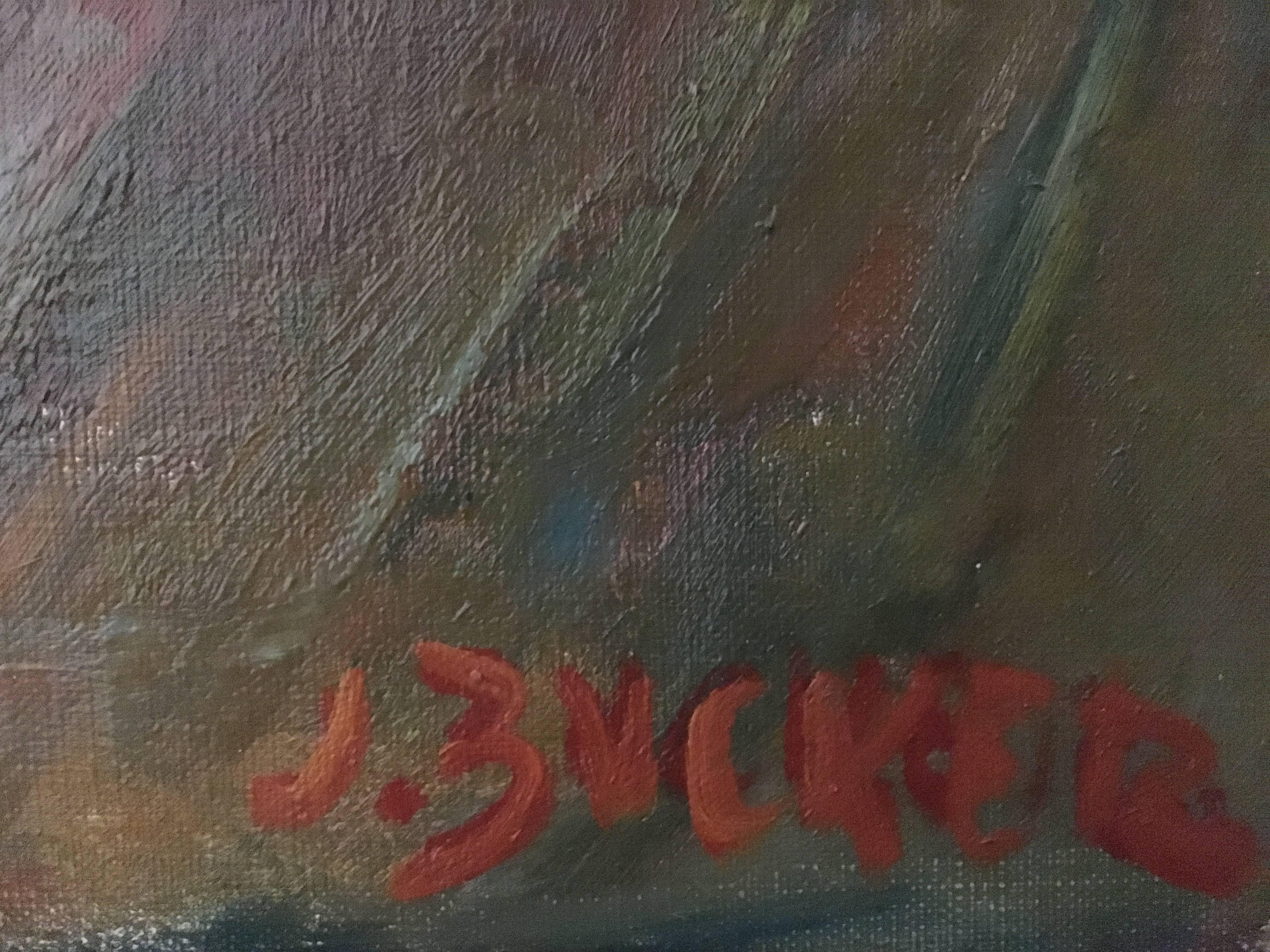 Donna in salone Interno francese Pittura a olio Ecole D'Paris, WPA, Artista Bezalel - Figurative Painting Grigio di Jacques Zucker