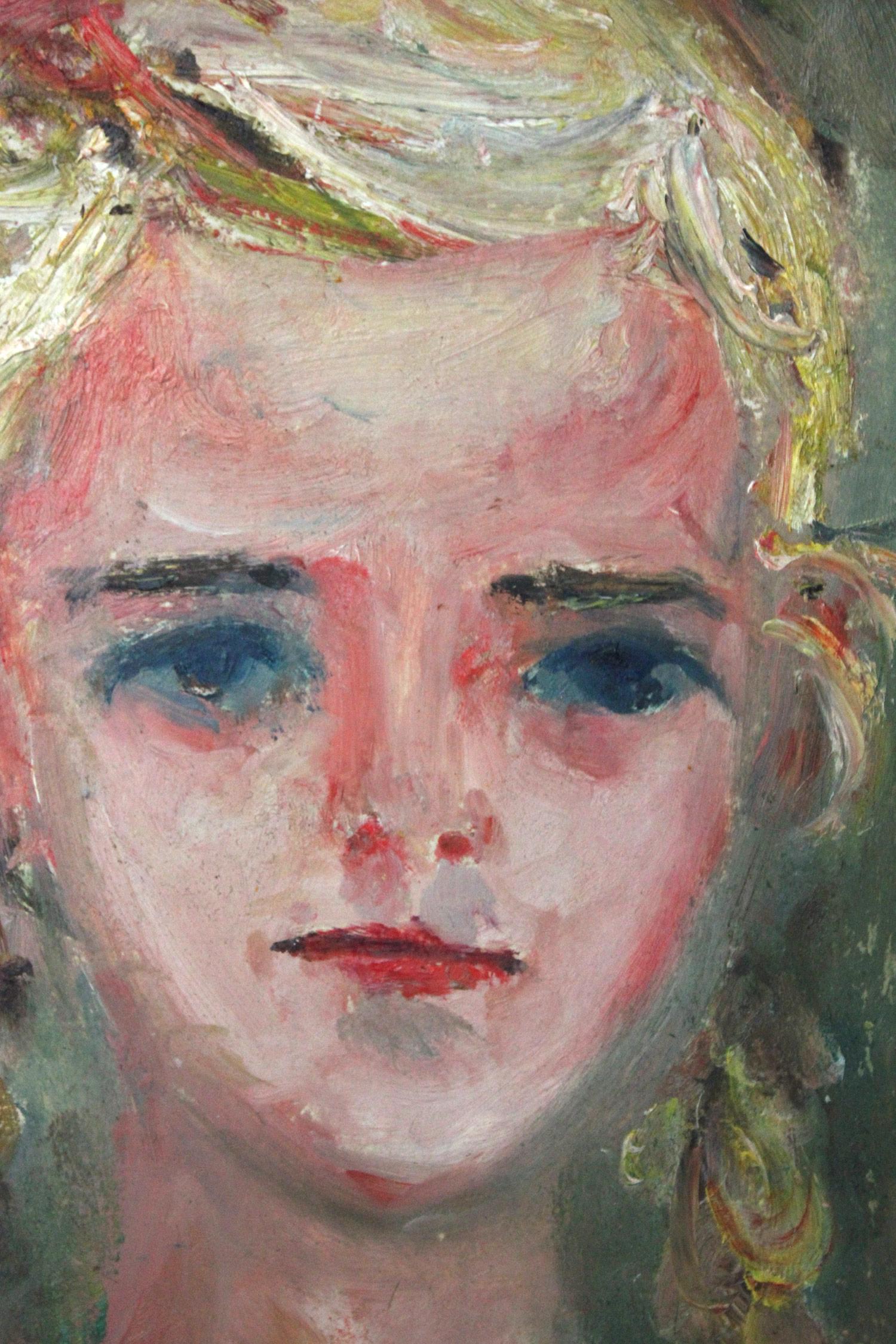 Young Girl with Braids - Impressionist Painting by Jacques Zucker