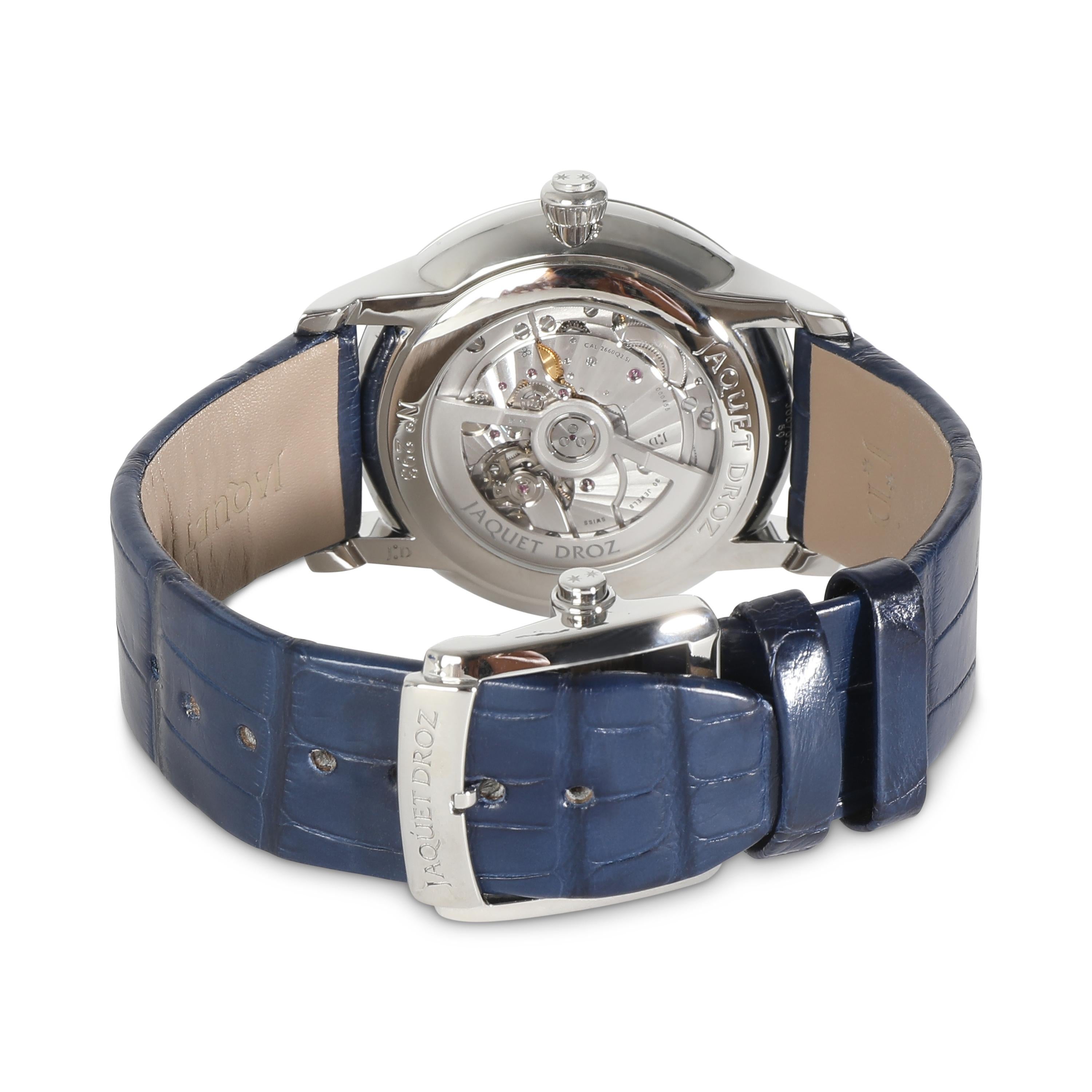 Jacquet Droz Grande Seconde Quantieme J007020350 Men's Watch in  Stainless Steel

SKU: 140834

PRIMARY DETAILS
Brand: Jacquet Droz
Model: Grande Seconde Quantieme
Country of Origin: Switzerland
Movement Type: Mechanical: Automatic/Kinetic
Year of
