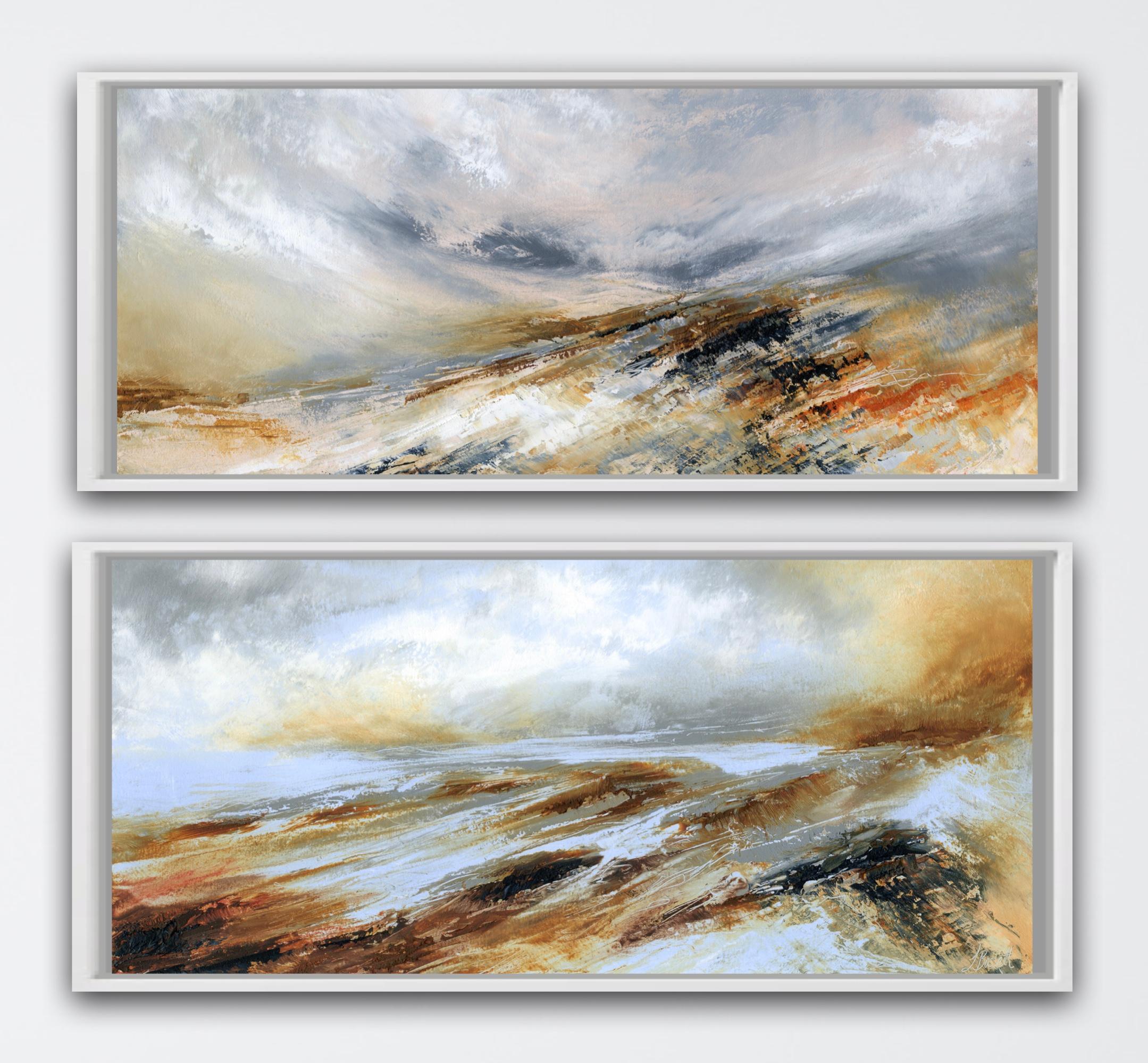 Sweeping Peach Skies and Bright Estuary diptych