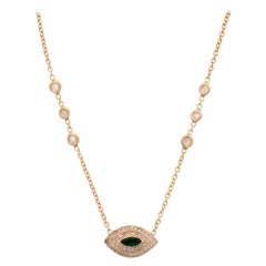 Jacquie Aiche 14 Karat Rose Gold Diamond Emerald Evil Eye Necklace