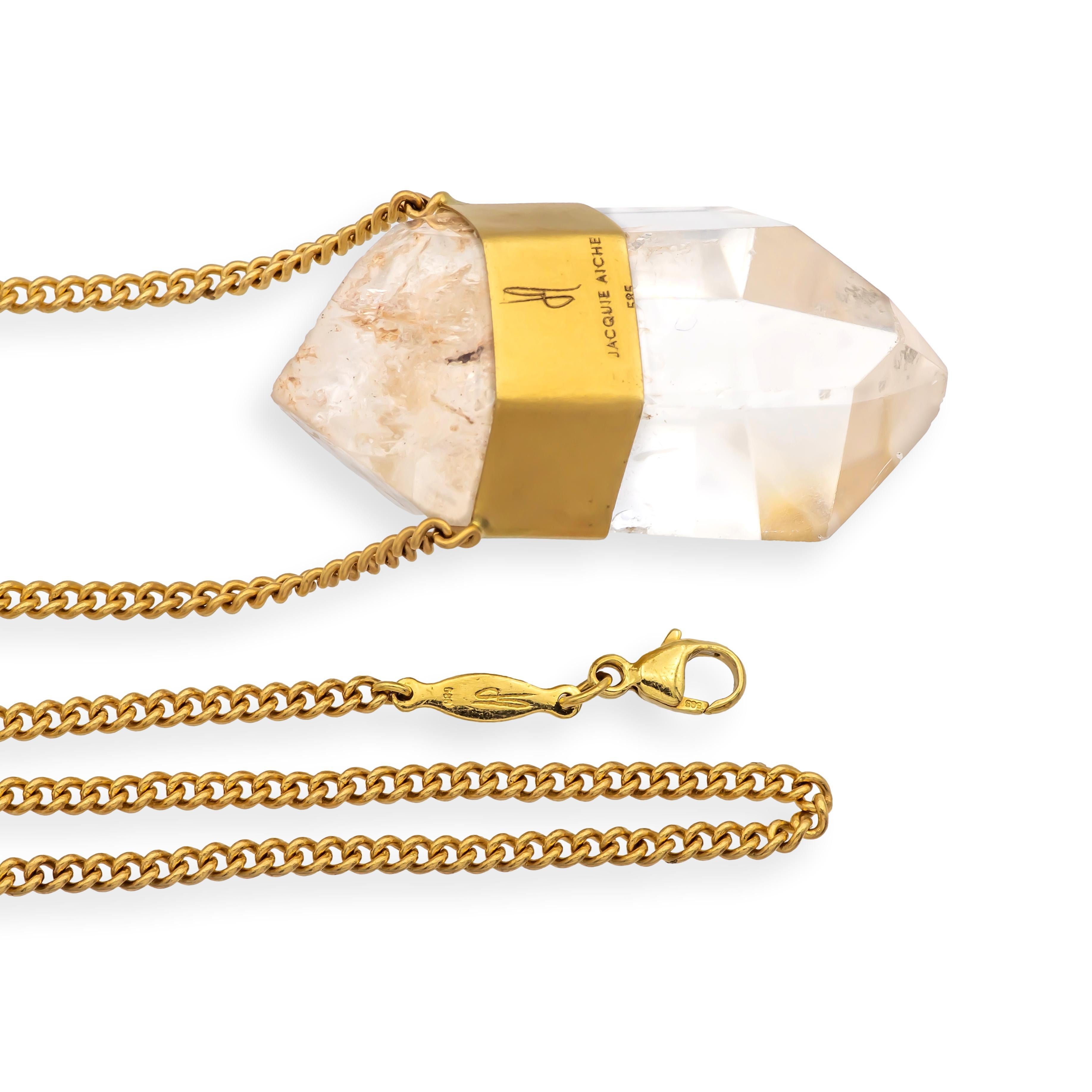Jacquie Aiche 14K Gold Clear Quartz Pendant Necklace Tear Drop Rose Cut Diamond For Sale 1