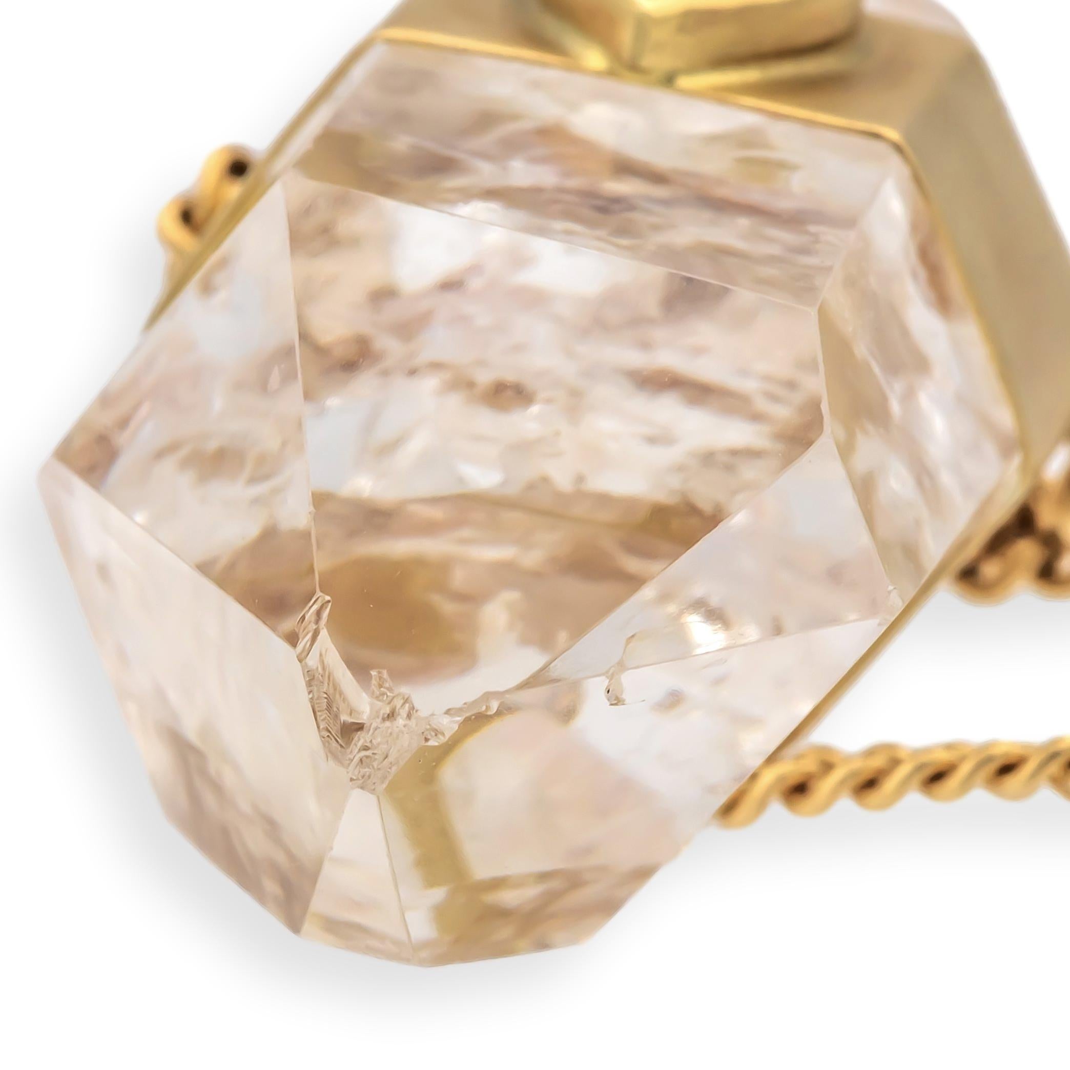 Jacquie Aiche 14K Gold Clear Quartz Pendant Necklace Tear Drop Rose Cut Diamond For Sale 2