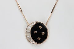 Jacquie Aiche 14K Rose Gold Baguette Diamond Crescent Moon And Onyx Necklace