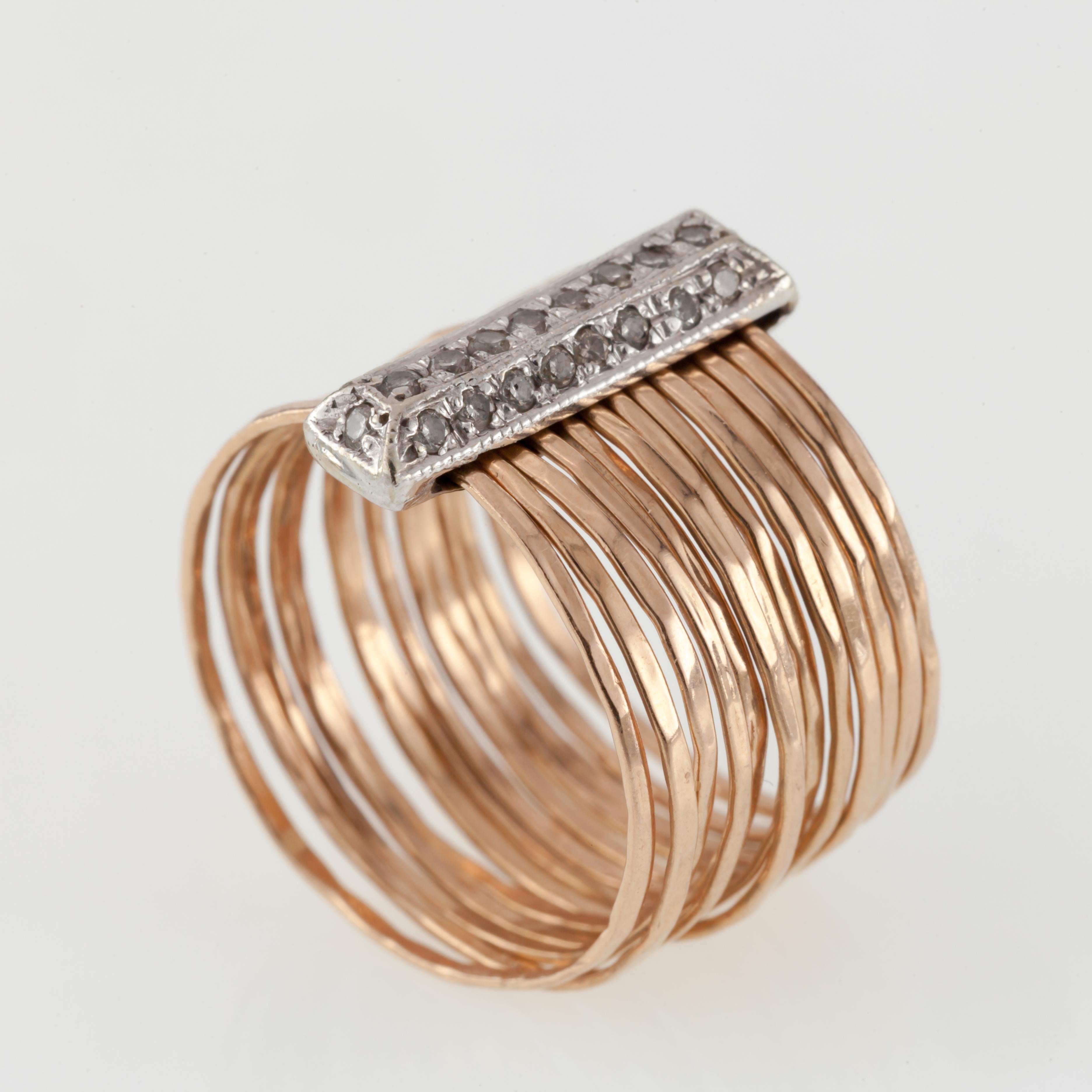 Taglio singolo Jacquie Aiche Anello Brich Multi-Waif in oro rosa 14k Splendido! in vendita