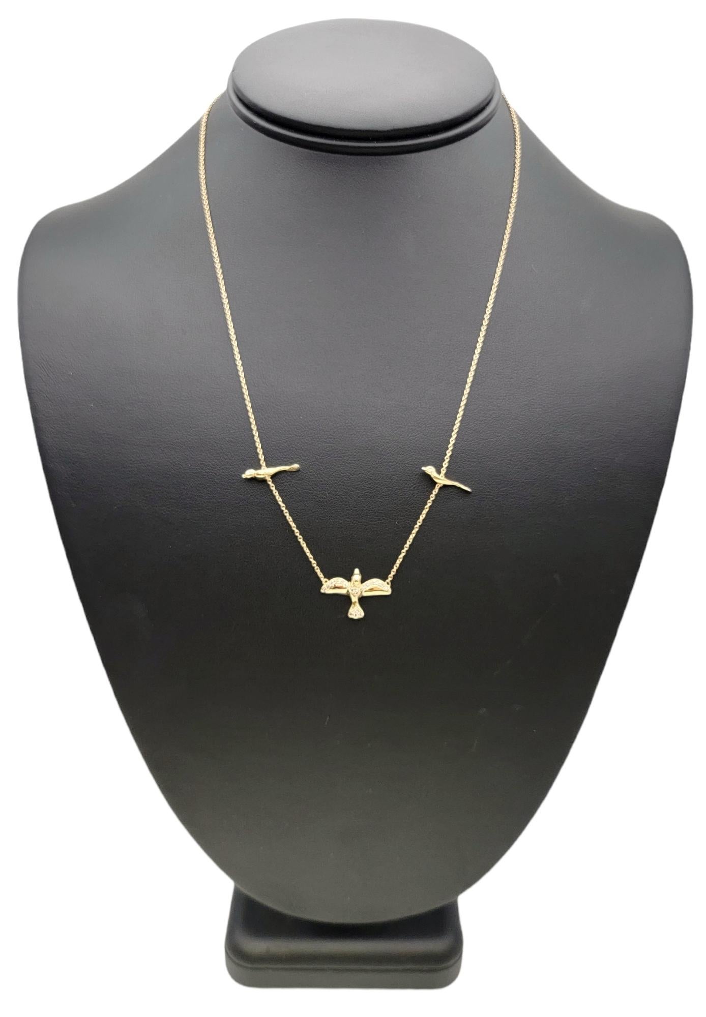 Jacquie Aiche 3 Birds Pave Diamond Station Necklace in 14 Karat Yellow Gold 1