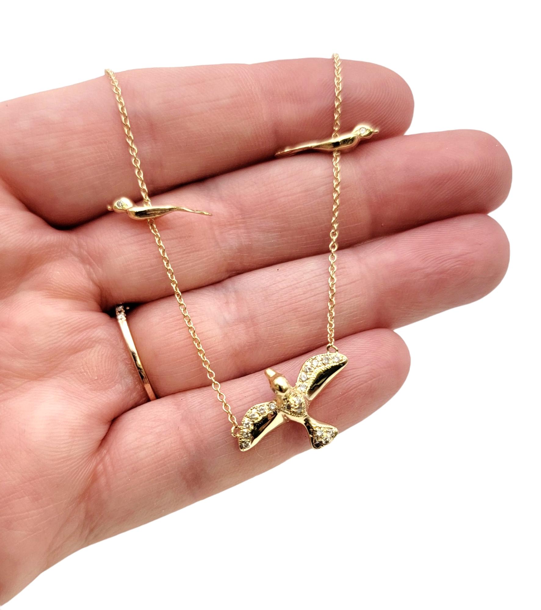 Women's Jacquie Aiche 3 Birds Pave Diamond Station Necklace in 14 Karat Yellow Gold