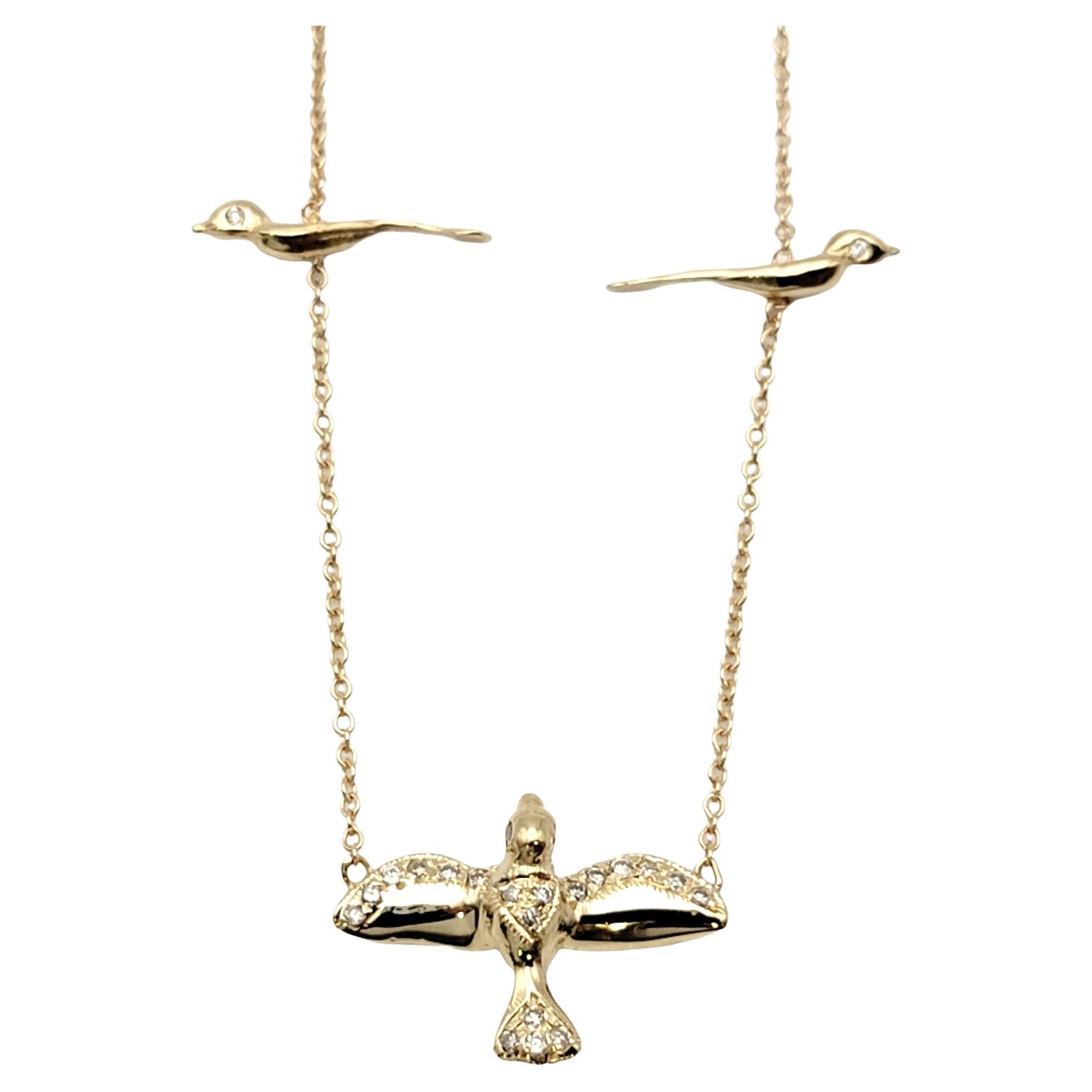 Jacquie Aiche 3 Birds Pave Diamond Station Necklace in 14 Karat Yellow Gold