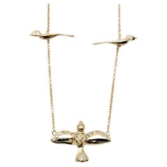 Jacquie Aiche 3 Birds Pave Diamond Station Necklace in 14 Karat Yellow Gold