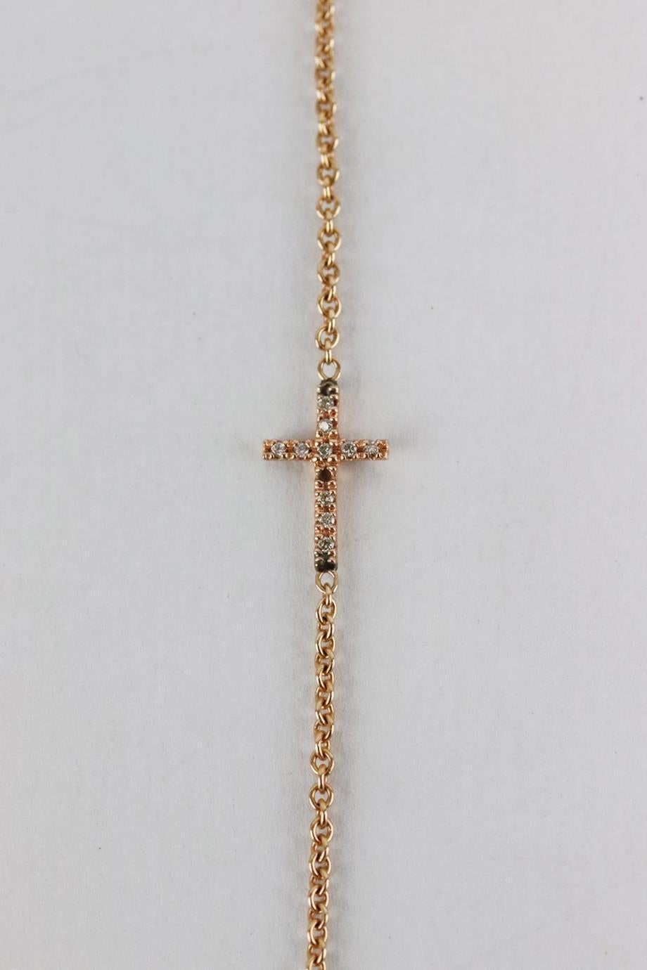 Jacquie Aiche Cross 14K Rose Gold 4 Diamond Anklet  In Excellent Condition In London, GB