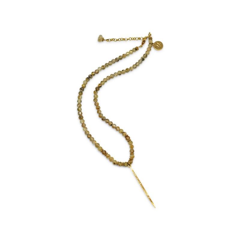 Small Rutiliated Quartz stones are accented with a pave diamond spike and 14K gold elements. The necklace was inspired by Sting's 1993 song that beautifully tell the truth that 