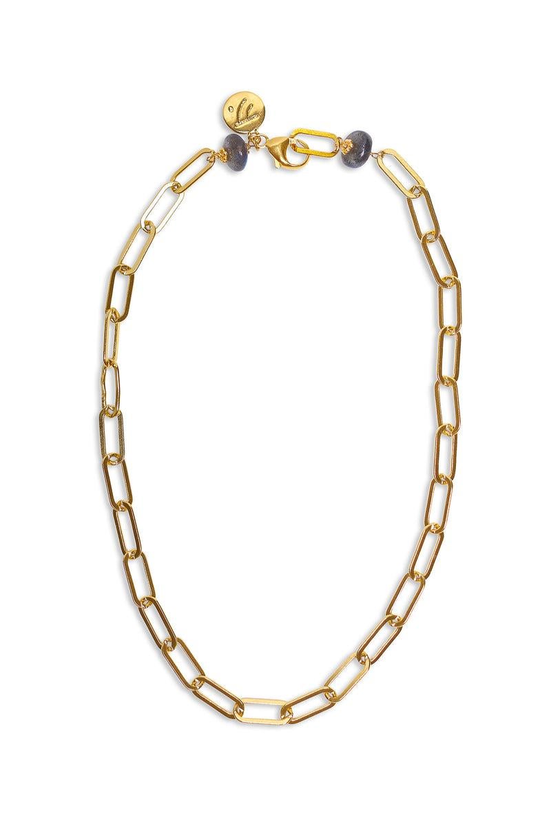 Passion necklace is comprised of a 14K gold large paperclip chain accented with black onyx. Following one's passion leads to finding happiness and fulfillment. The passion necklace is a key staple to any jewelry box. 

Properties: Gold is just that
