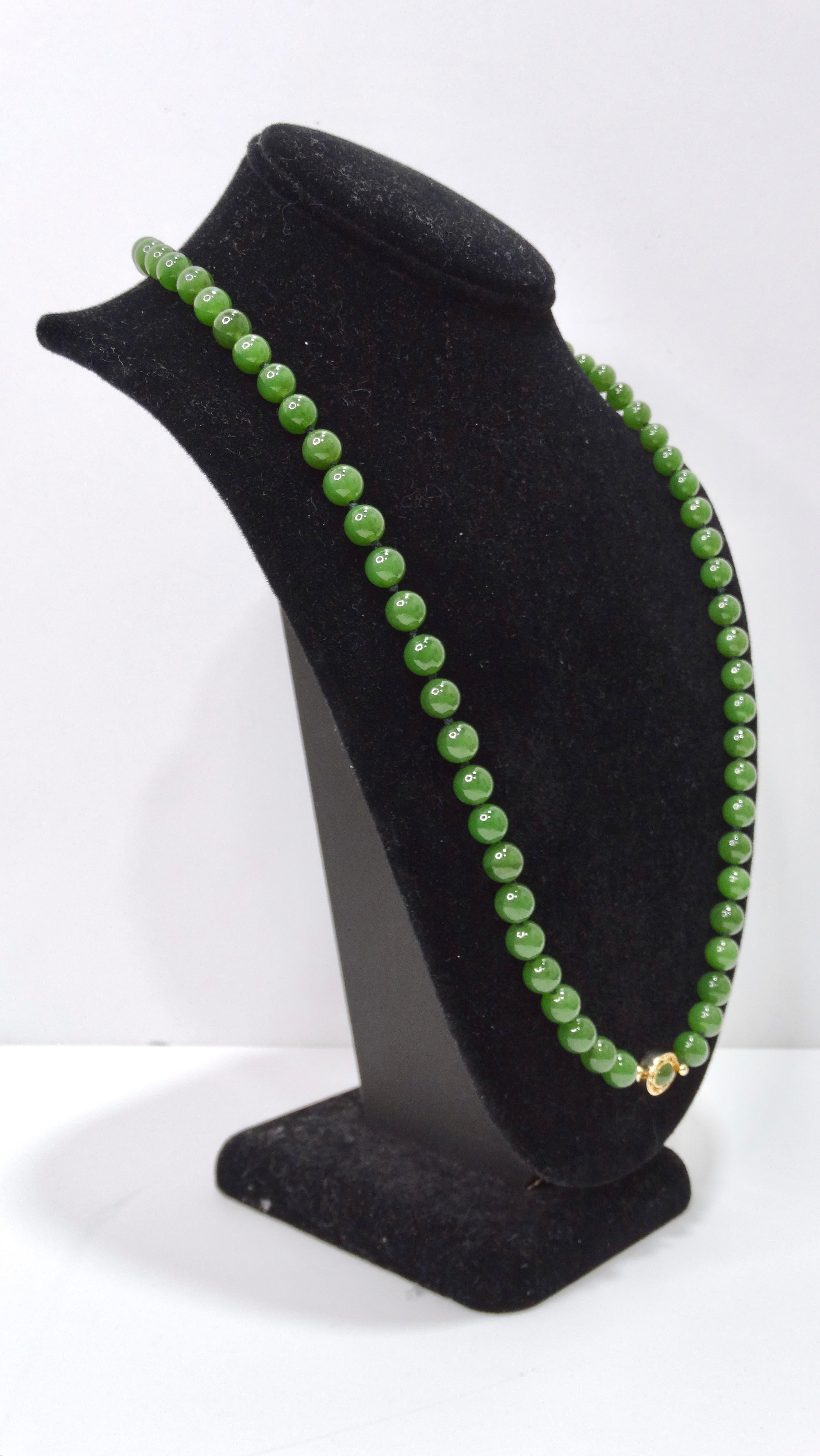 Perlen-Halskette aus Jade 14k Gold  (Rundschliff) im Angebot