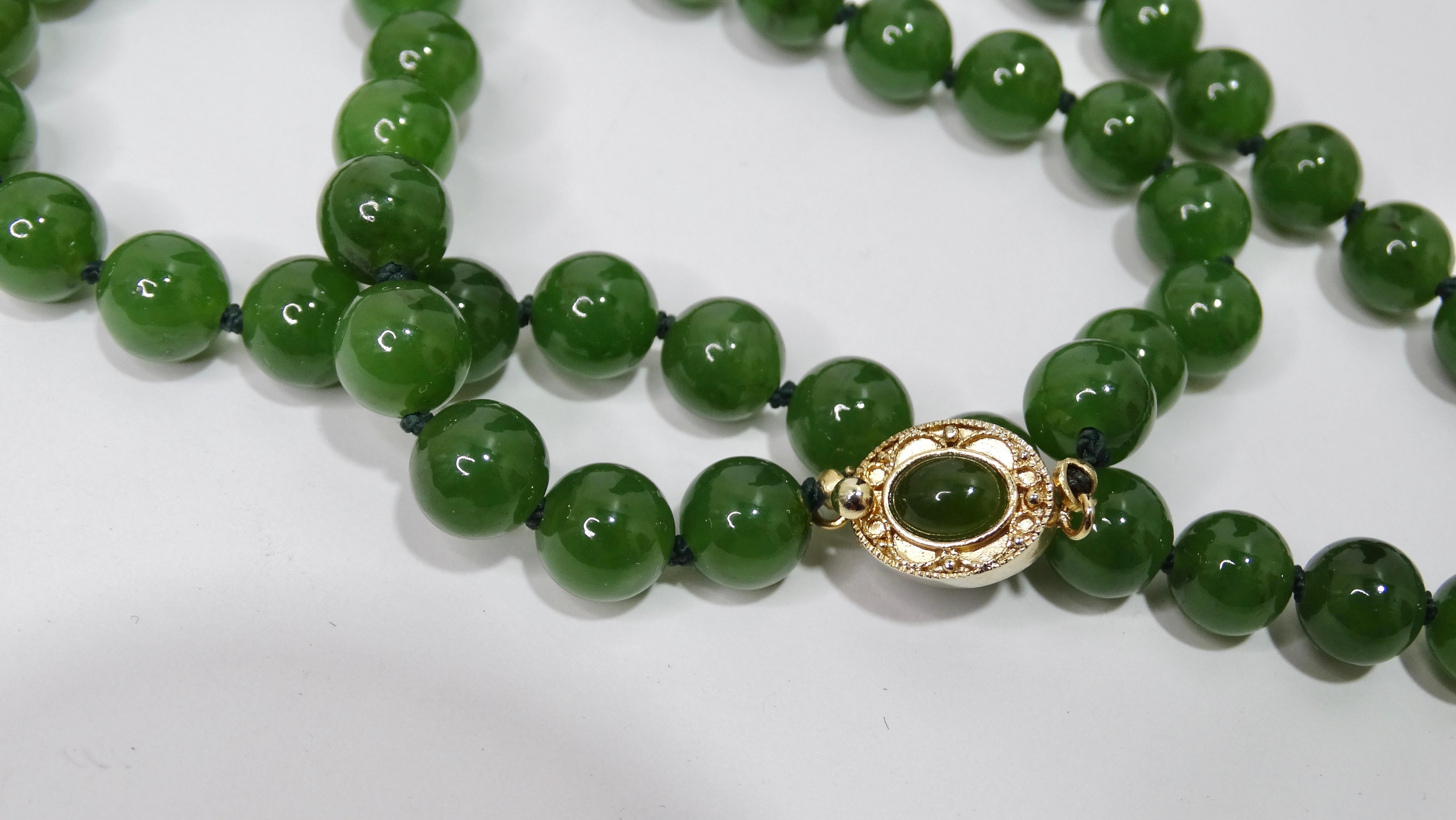 Round Cut Jade 14k Gold Beaded Necklace  For Sale