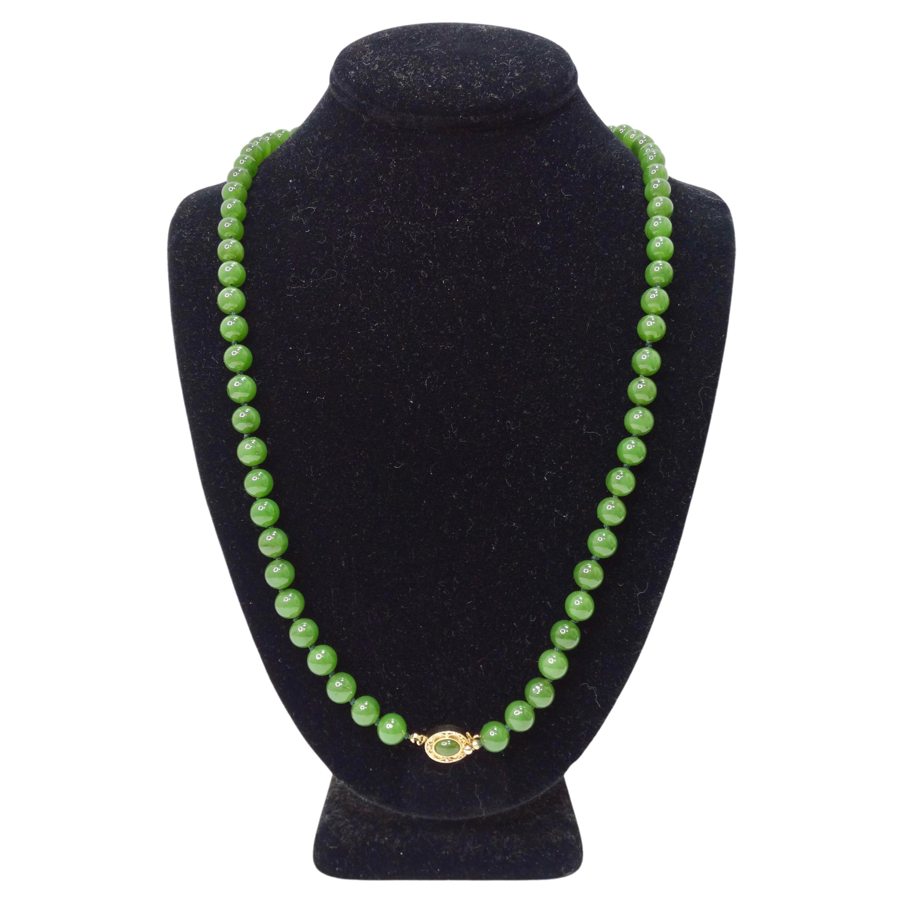Jade 14k Gold Beaded Necklace  For Sale