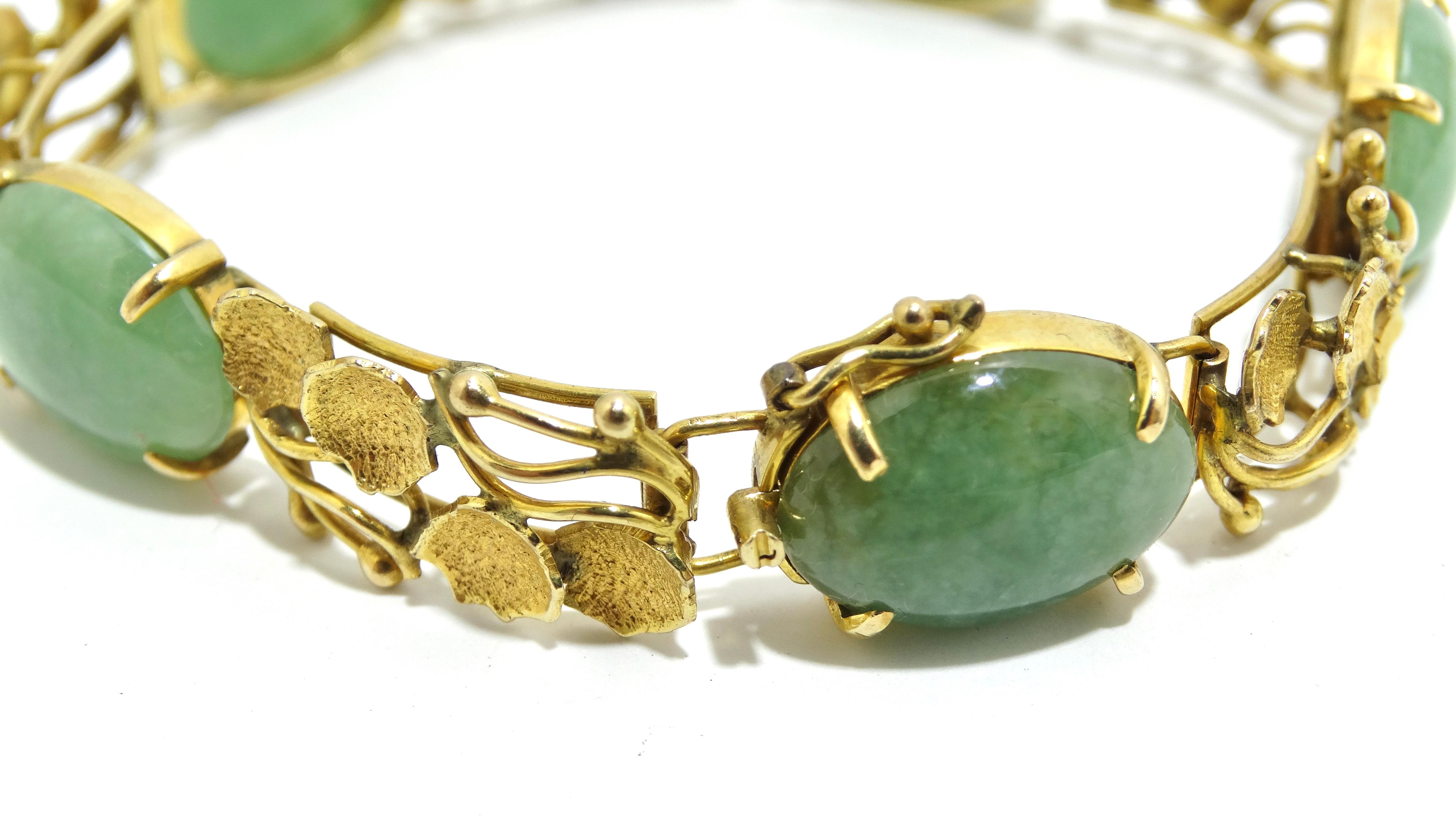Jade 14k Gold Ornate Bracelet In Excellent Condition In Scottsdale, AZ