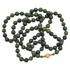 Antique Single-Strand 14K Gold Jade Beaded Necklace