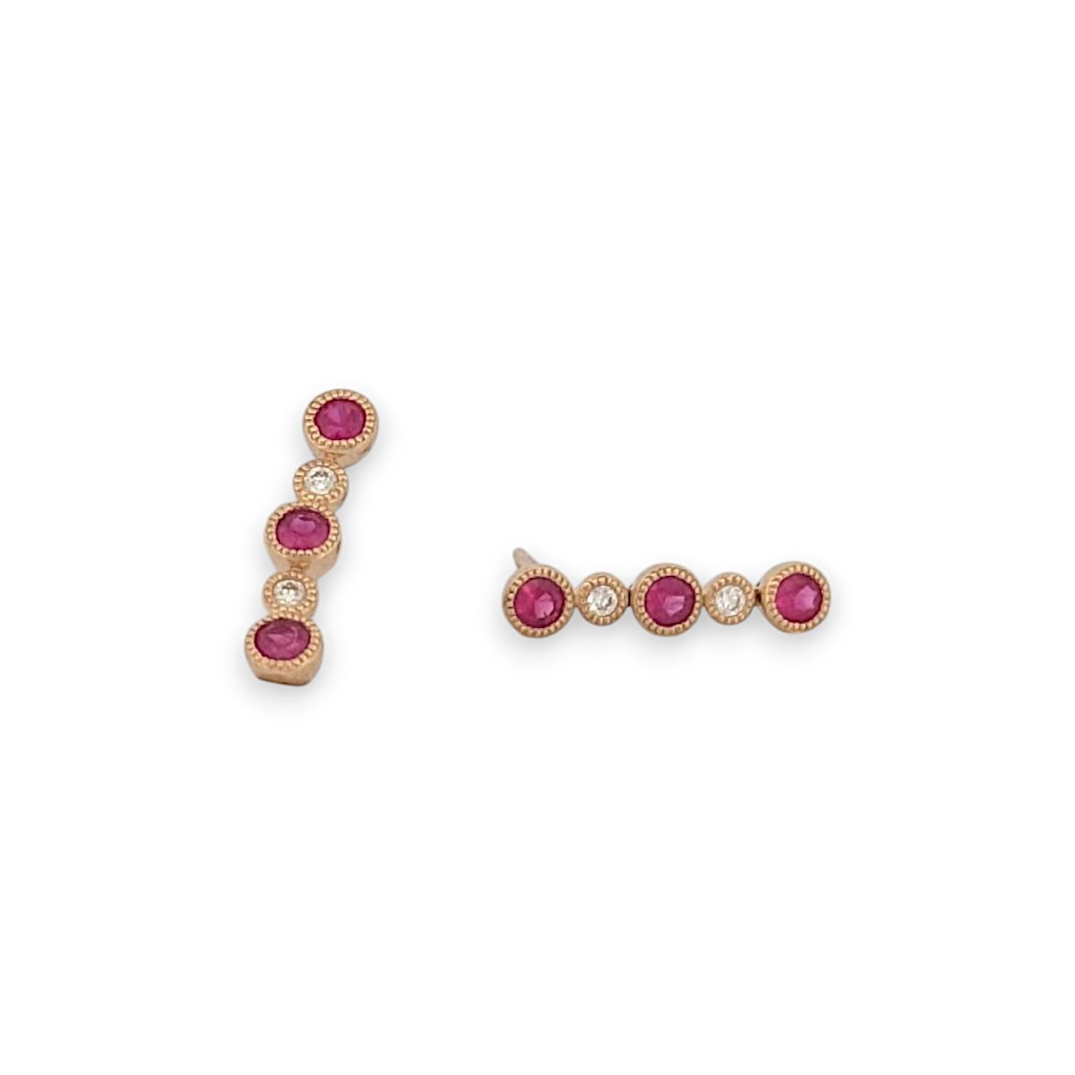 Artisan Jade  14k Yellow Gold Dangle Post Earrings with .66 Carats Natural Rubies