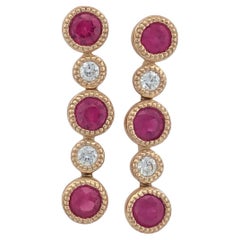 Jade  14k Yellow Gold Dangle Post Earrings with .66 Carats Natural Rubies