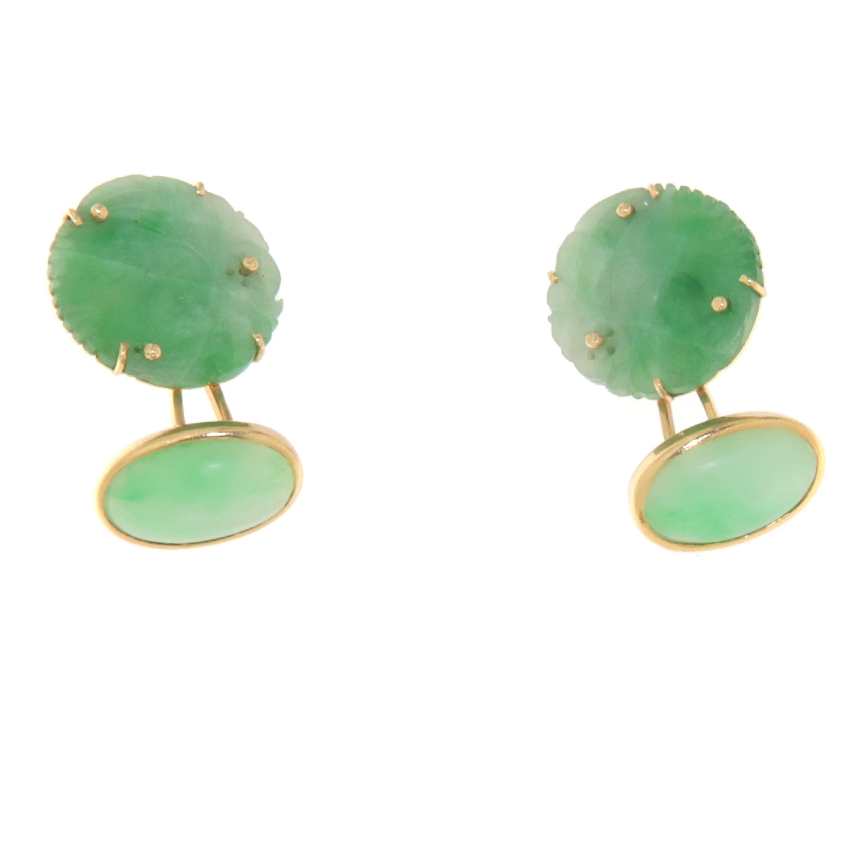 Art Nouveau Gemelli di giada in oro giallo 18 carati in vendita