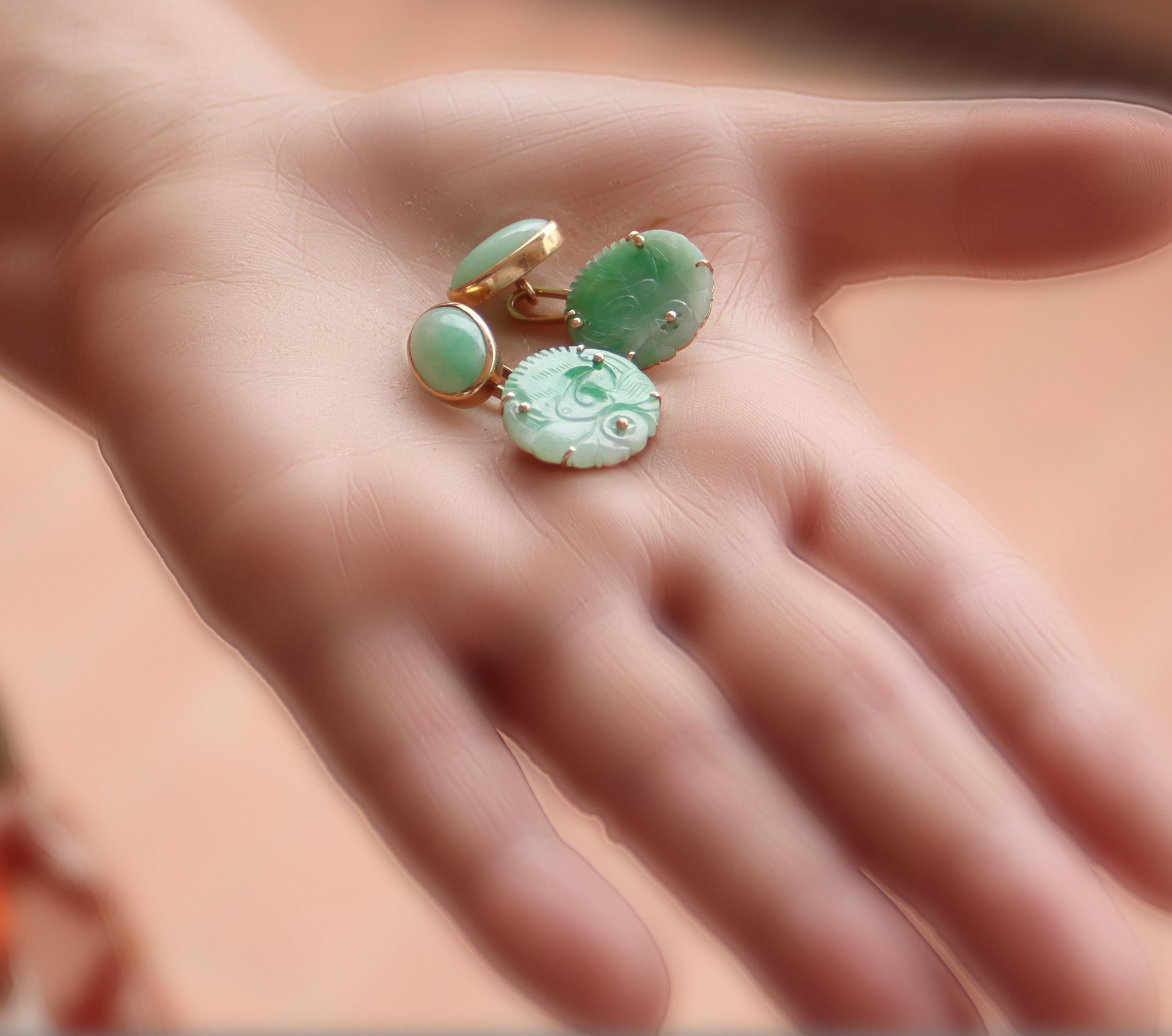 Gemelli di giada in oro giallo 18 carati in vendita 1