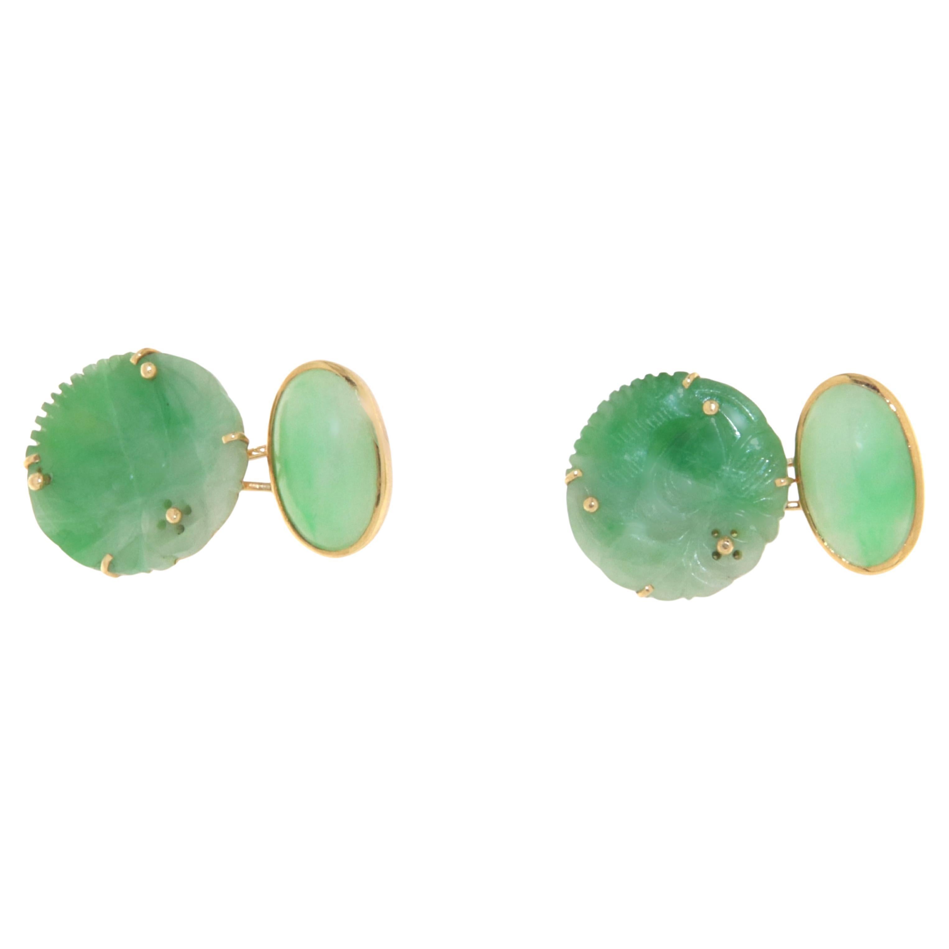 Jade 18 Karat Yellow Gold Cufflinks