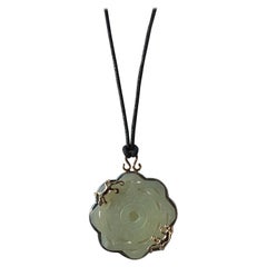 Geschnitzter Jade-Anhänger 24 Karat vergoldete Lucky and Love Gecko Seiden-Seiden-Seiden-Seil-Halskette