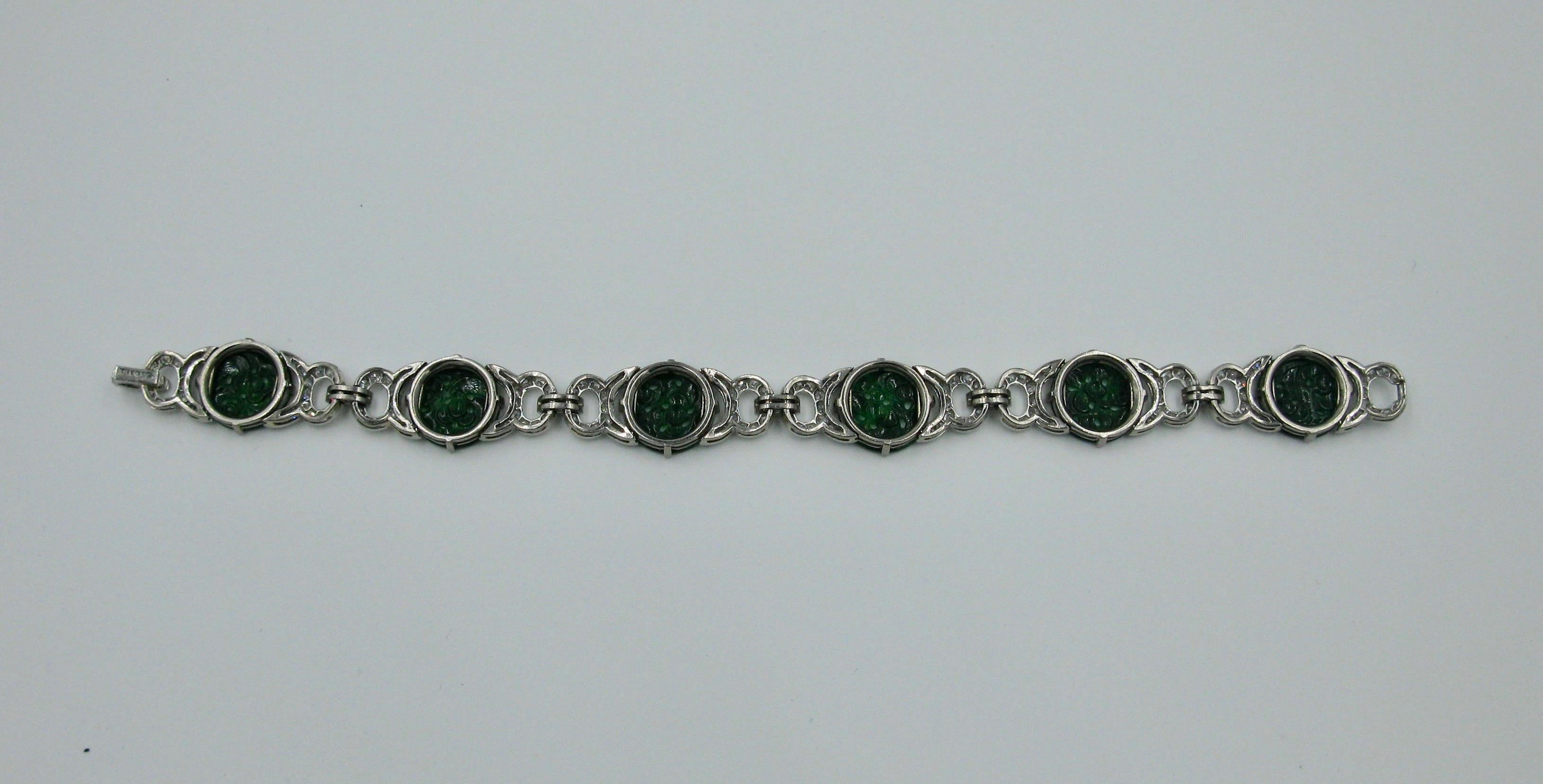 Jade 3.4 Carat Diamond Platinum Bracelet Art Deco Style 8