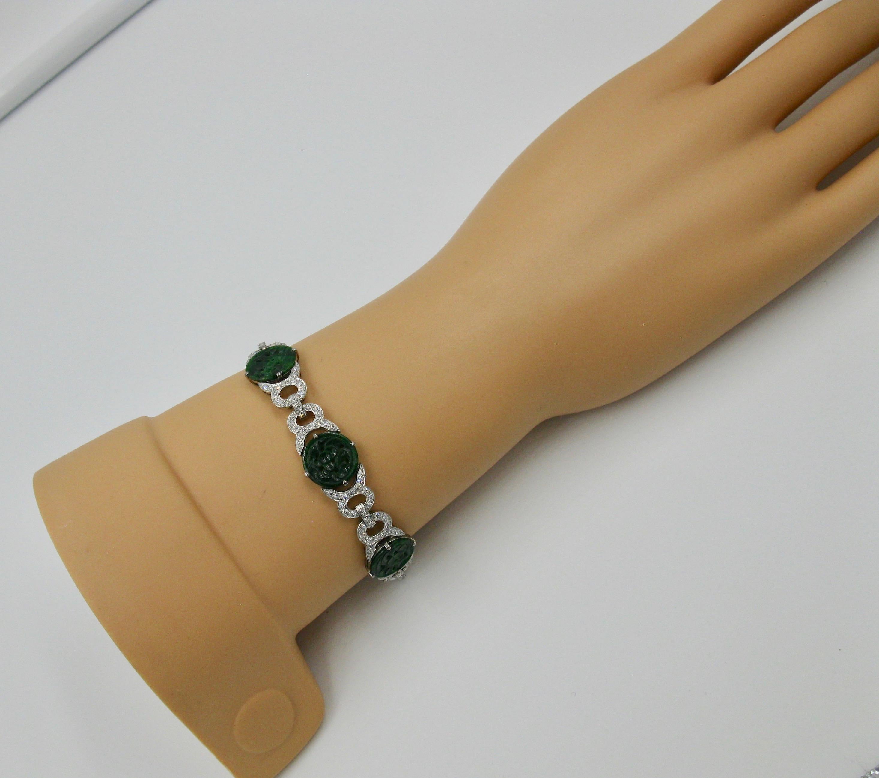 Jade 3.4 Carat Diamond Platinum Bracelet Art Deco Style 12