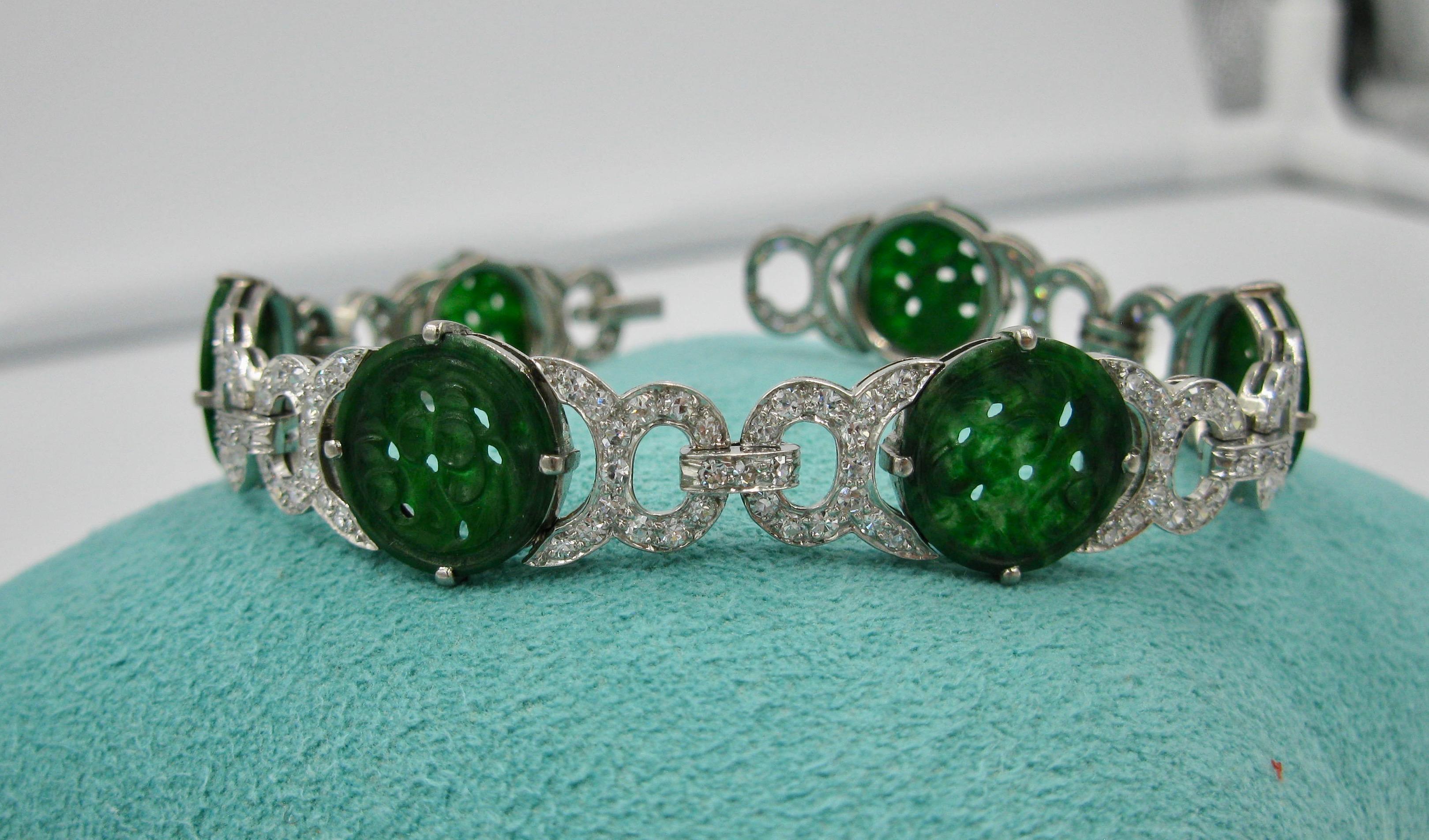 Contemporary Jade 3.4 Carat Diamond Platinum Bracelet Art Deco Style